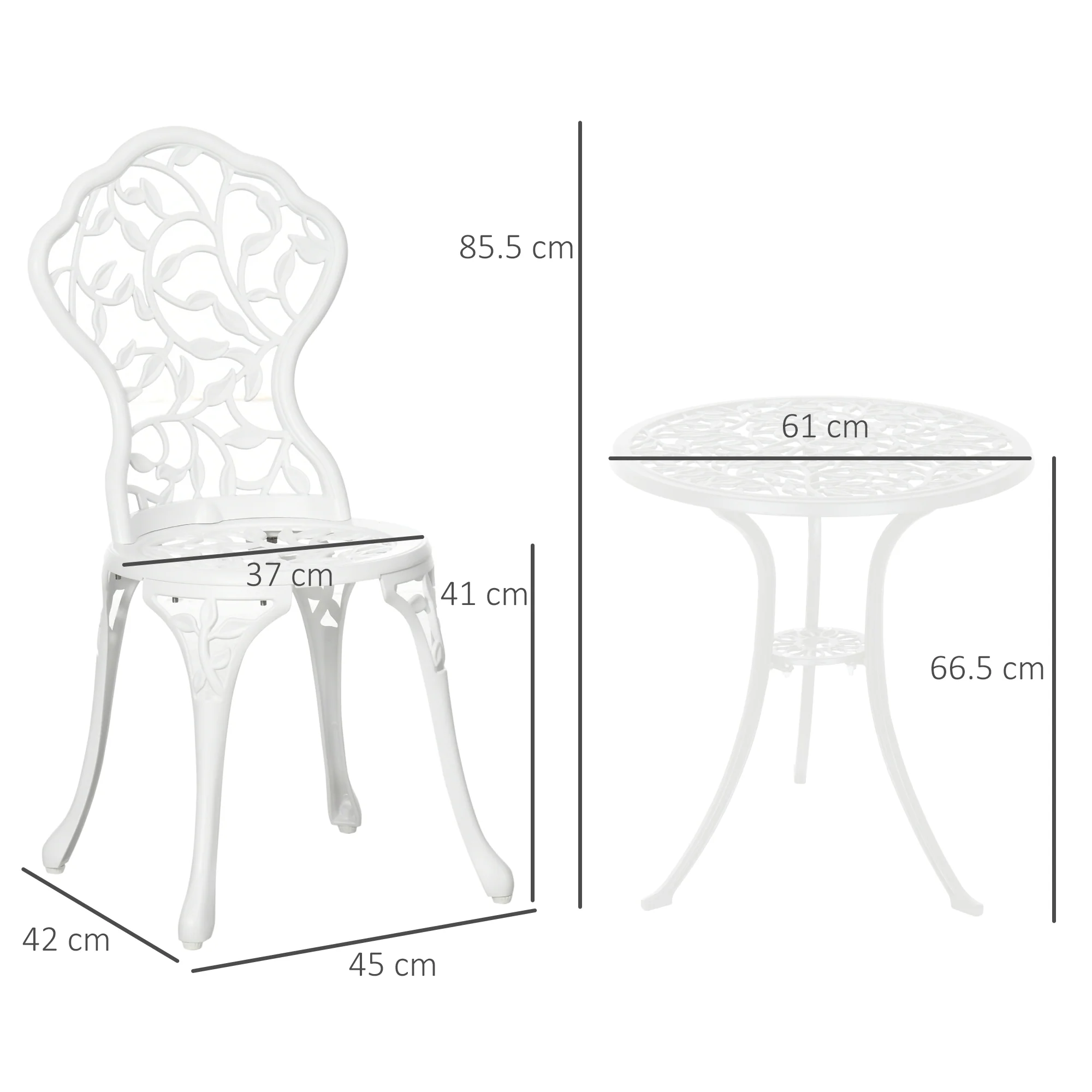 Outsunny Aluminium Bistro Set Garden Coffee Table Chair Outdoor Dining Set White - Image 5