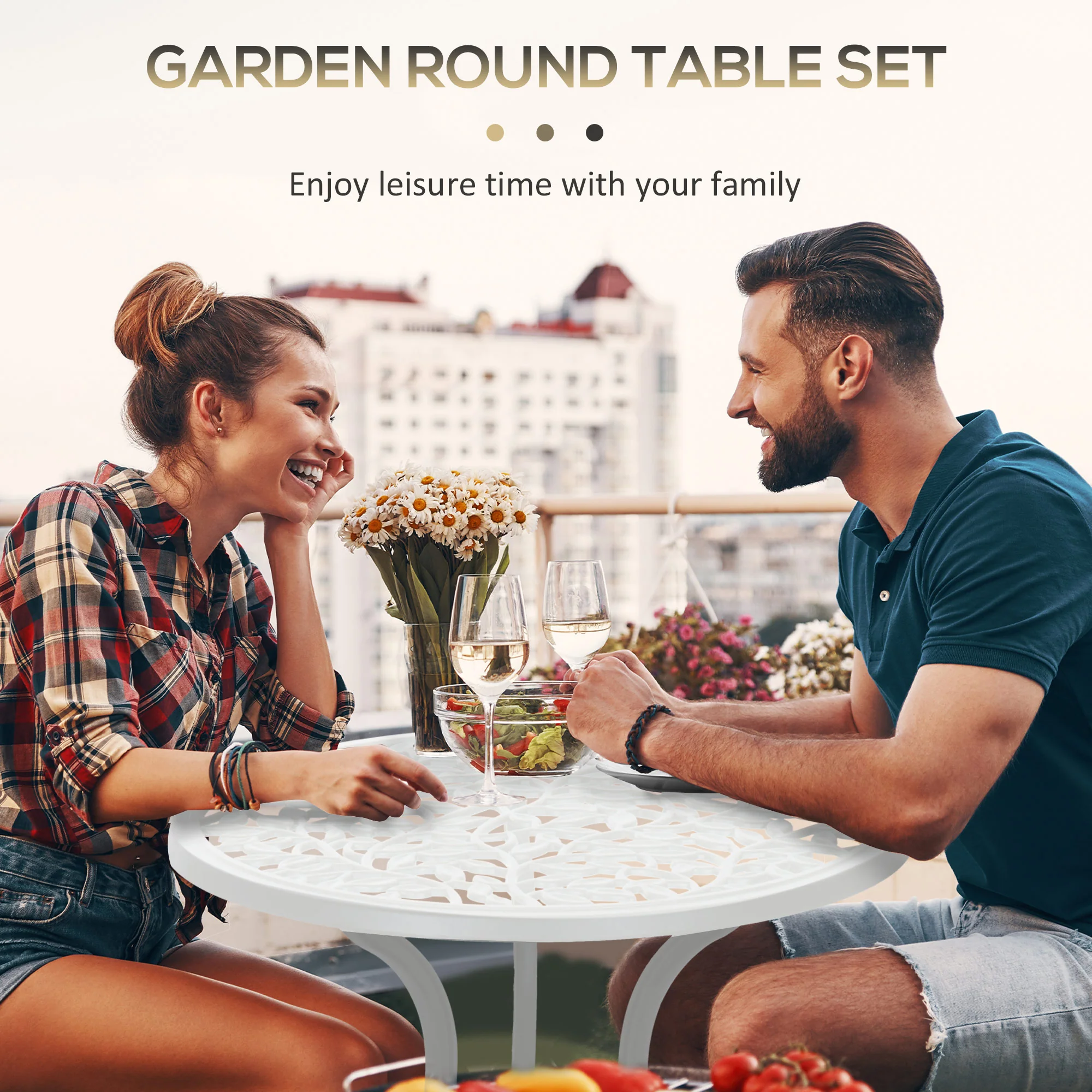 Outsunny Aluminium Bistro Set Garden Coffee Table Chair Outdoor Dining Set White - Image 6