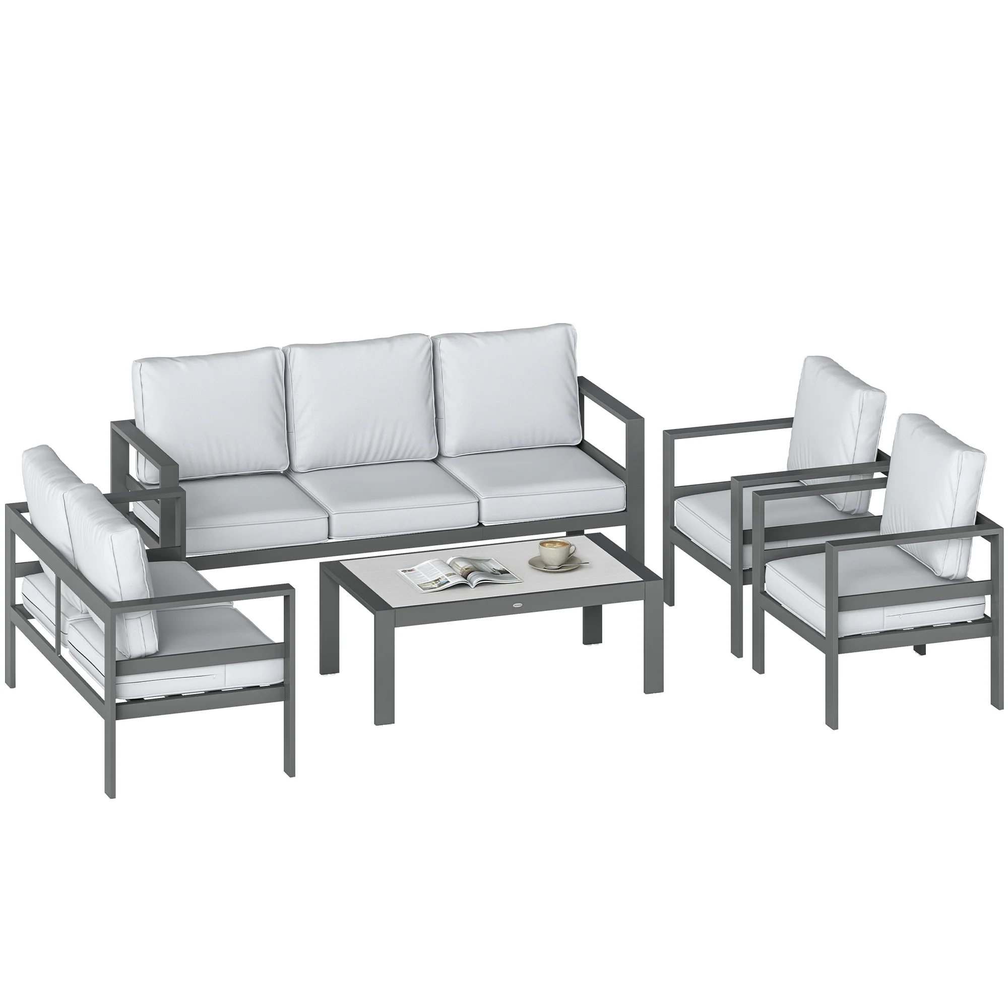 Outsunny Aluminium Garden Furniture Sofa Set With Olefin Cushions, Dark Grey