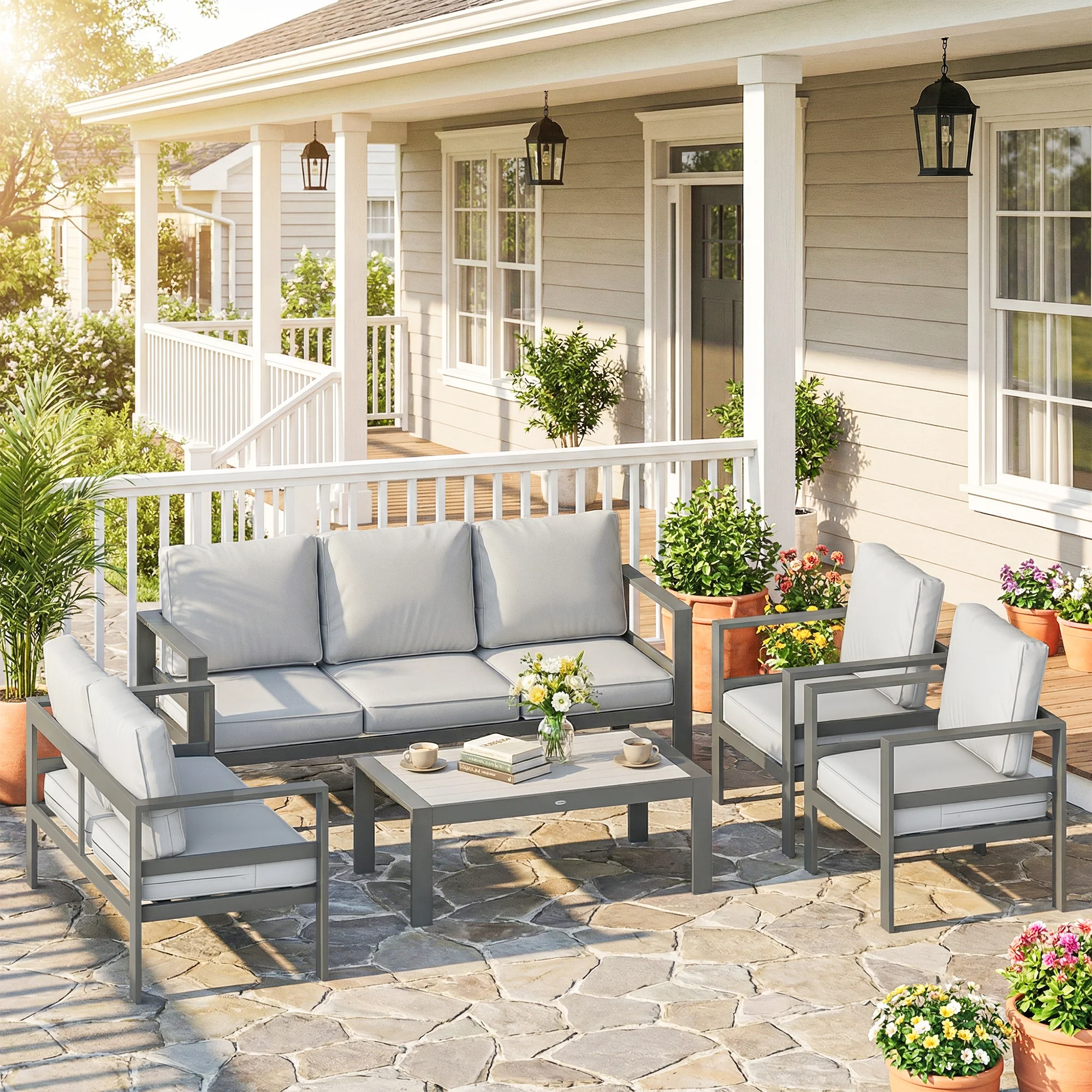 Outsunny Aluminium Garden Furniture Sofa Set With Olefin Cushions, Dark Grey - Image 2