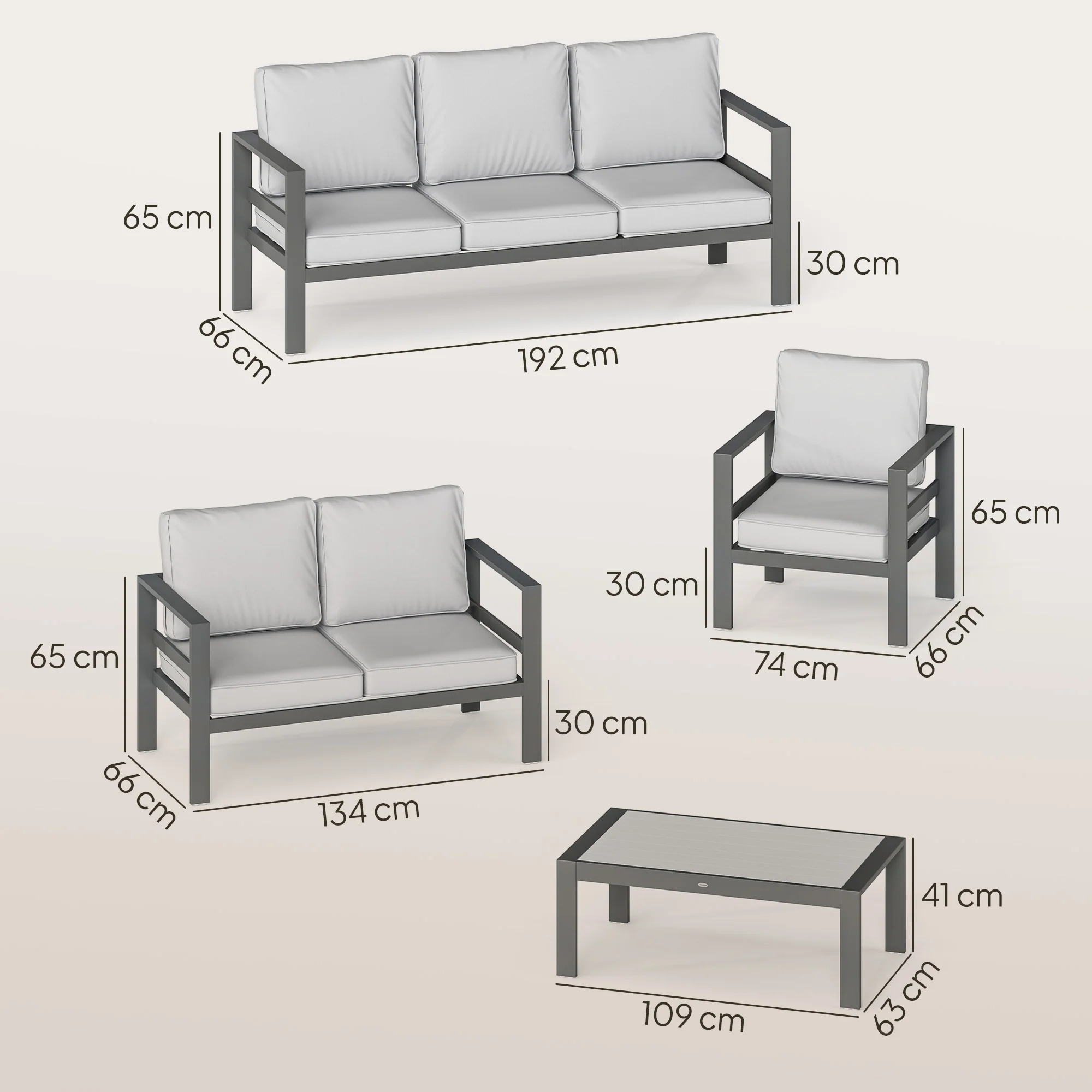 Outsunny Aluminium Garden Furniture Sofa Set With Olefin Cushions, Dark Grey - Image 3