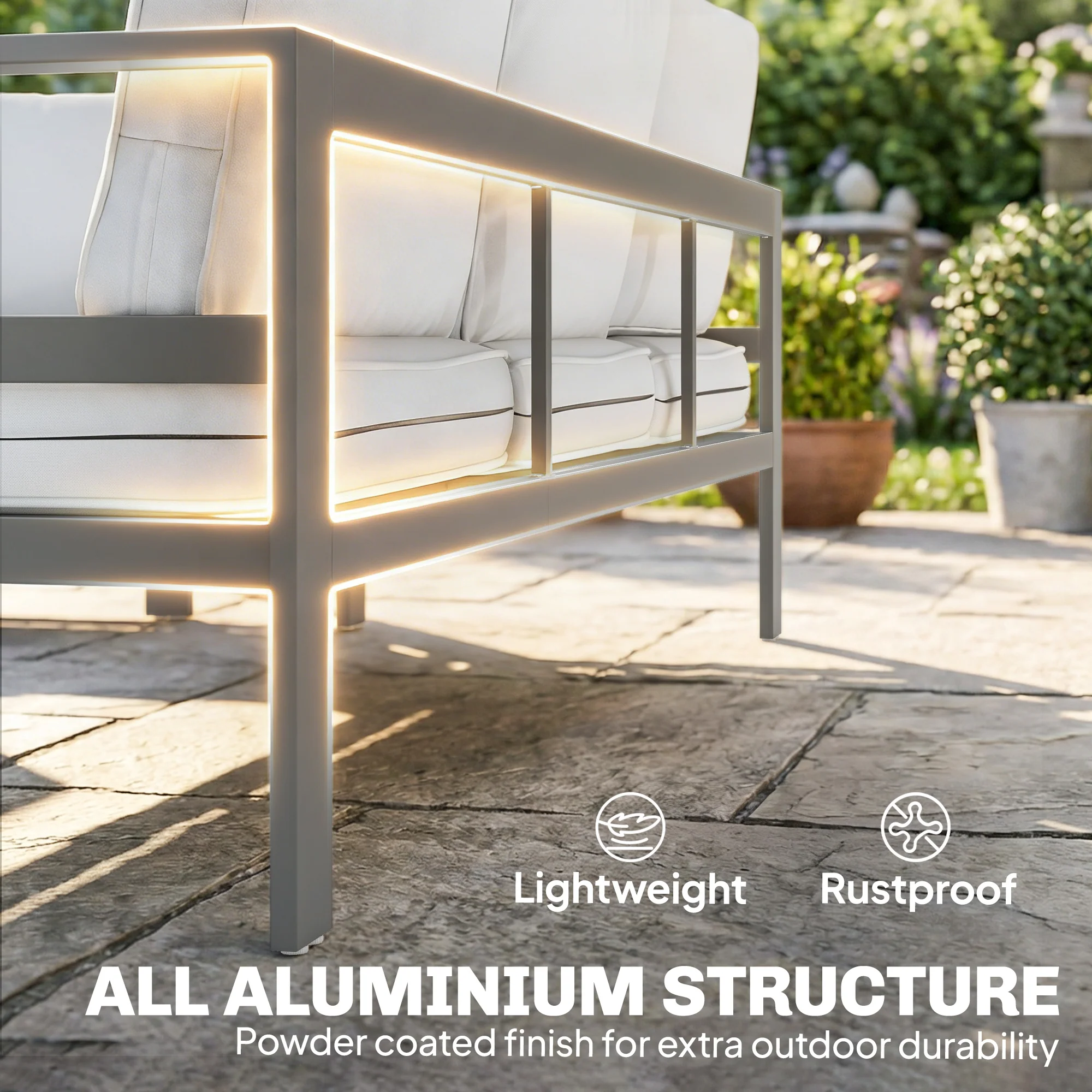 Outsunny Aluminium Garden Furniture Sofa Set With Olefin Cushions, Dark Grey - Image 6