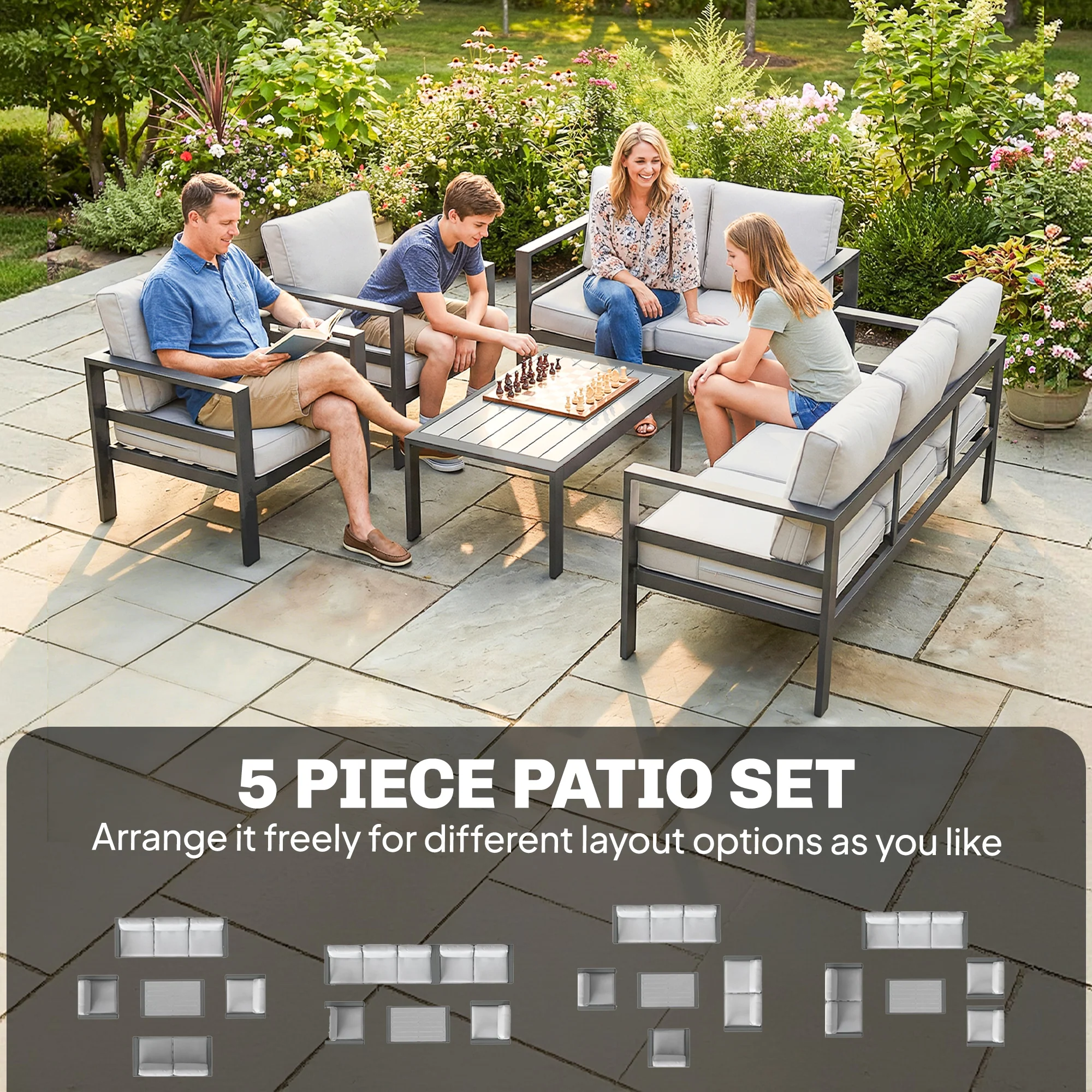 Outsunny Aluminium Garden Furniture Sofa Set With Olefin Cushions, Dark Grey - Image 9