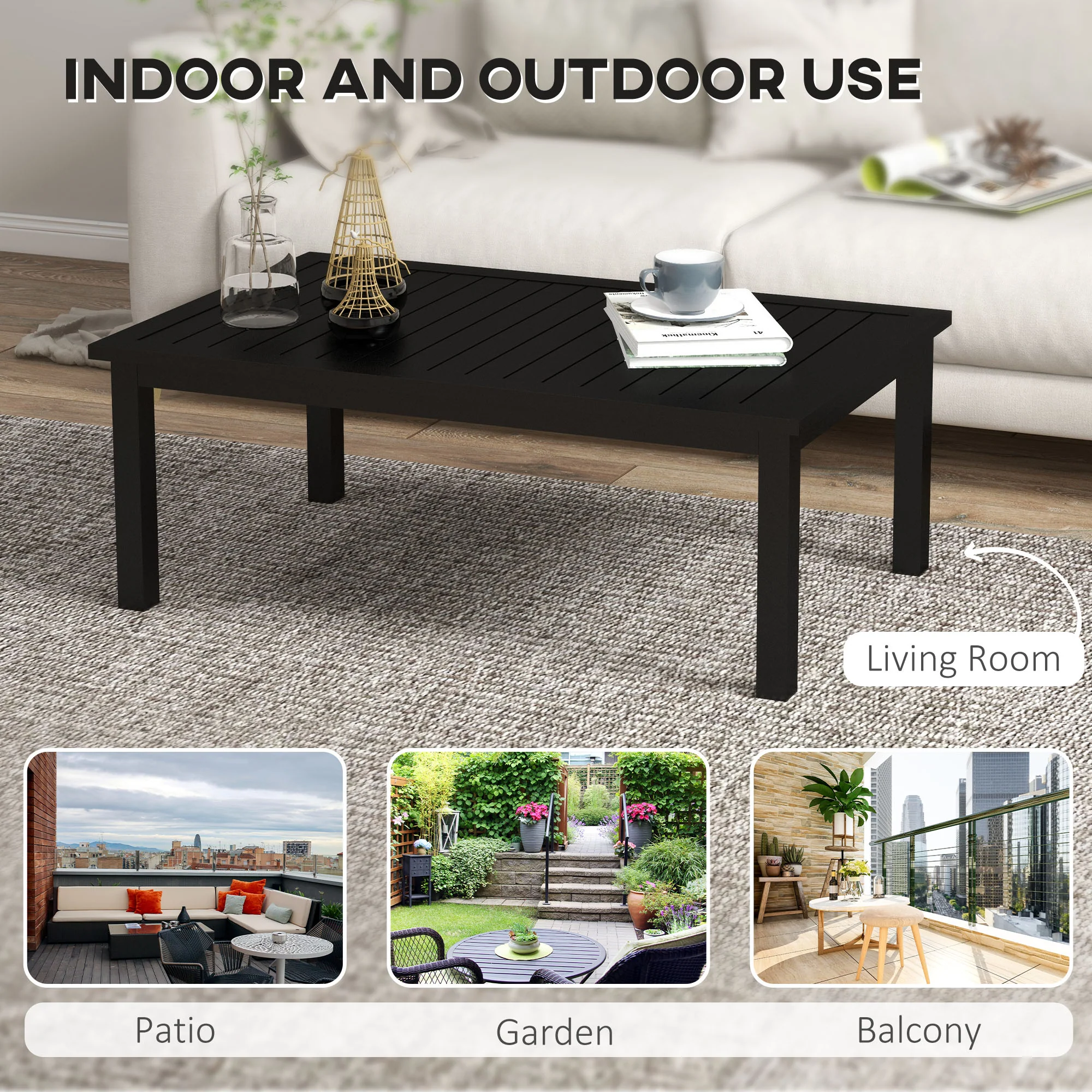 Outsunny Aluminium Outdoor Coffee Table Patio Table, Black - Image 4