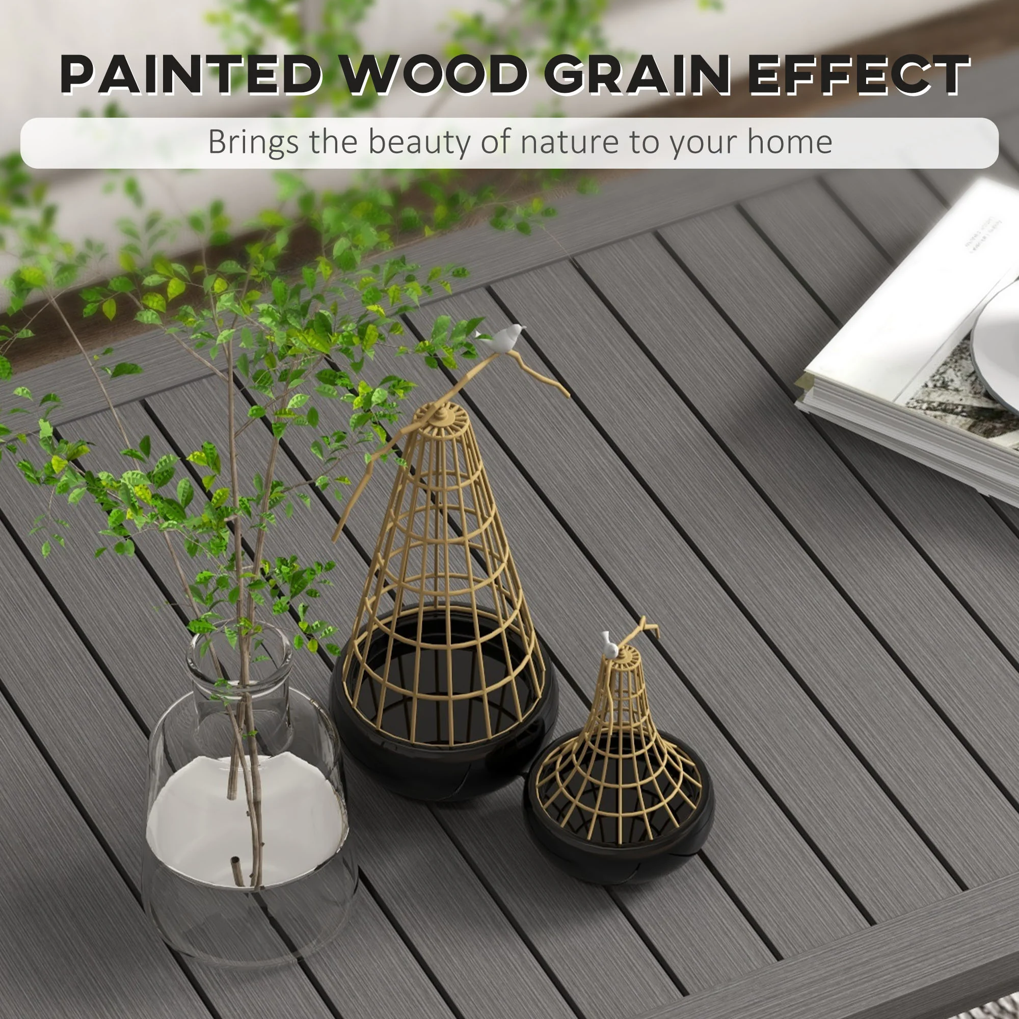 Outsunny Aluminium Outdoor Coffee Table Patio Table w/ Brown Wood Grain Effect - Image 3