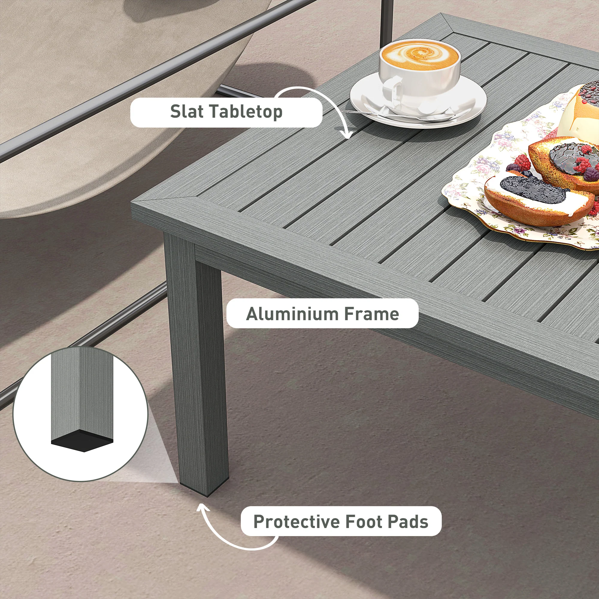 Outsunny Aluminium Outdoor Coffee Table Patio Table w/ Grey Wood Grain Effect - Image 3