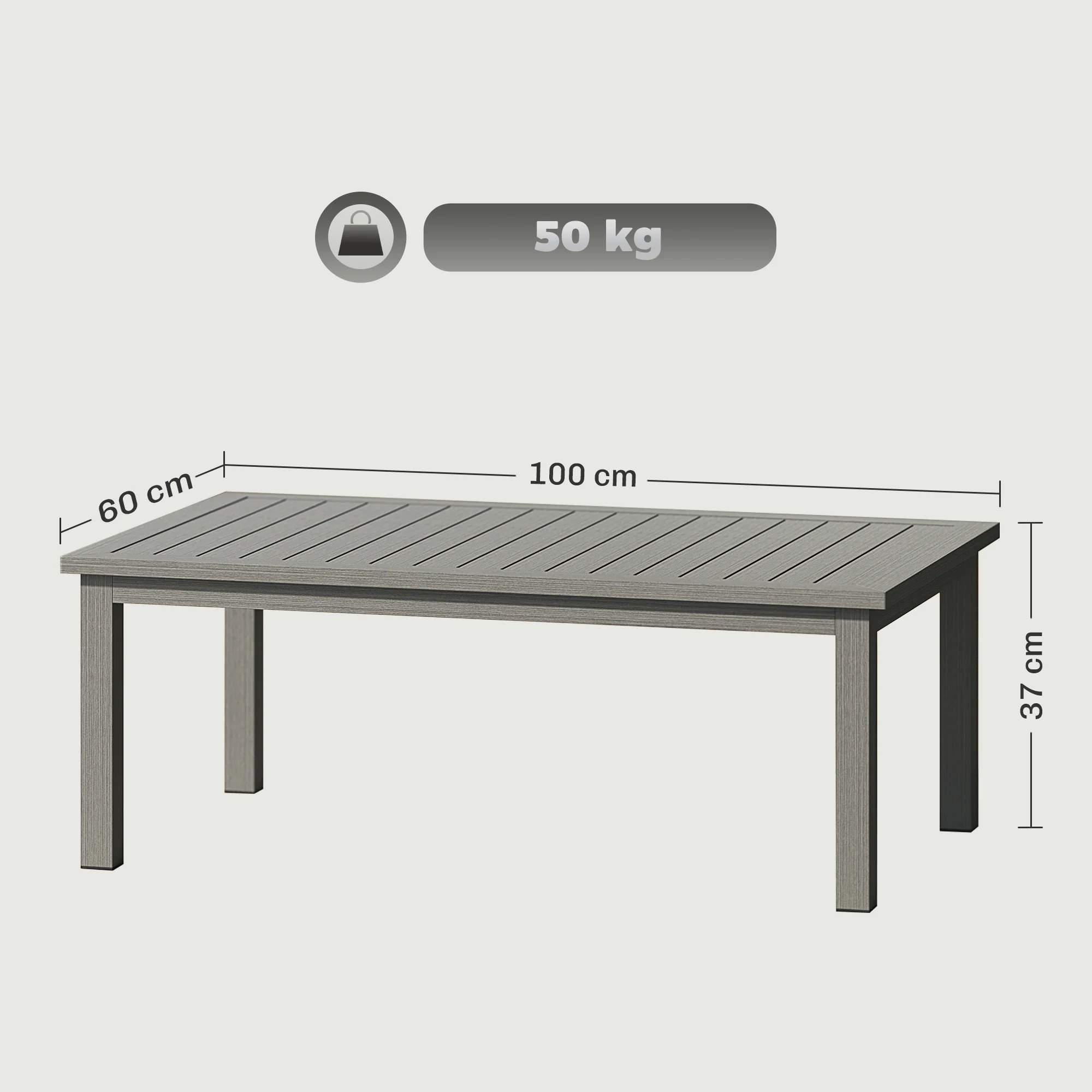 Outsunny Aluminium Outdoor Coffee Table Patio Table w/ Grey Wood Grain Effect - Image 5