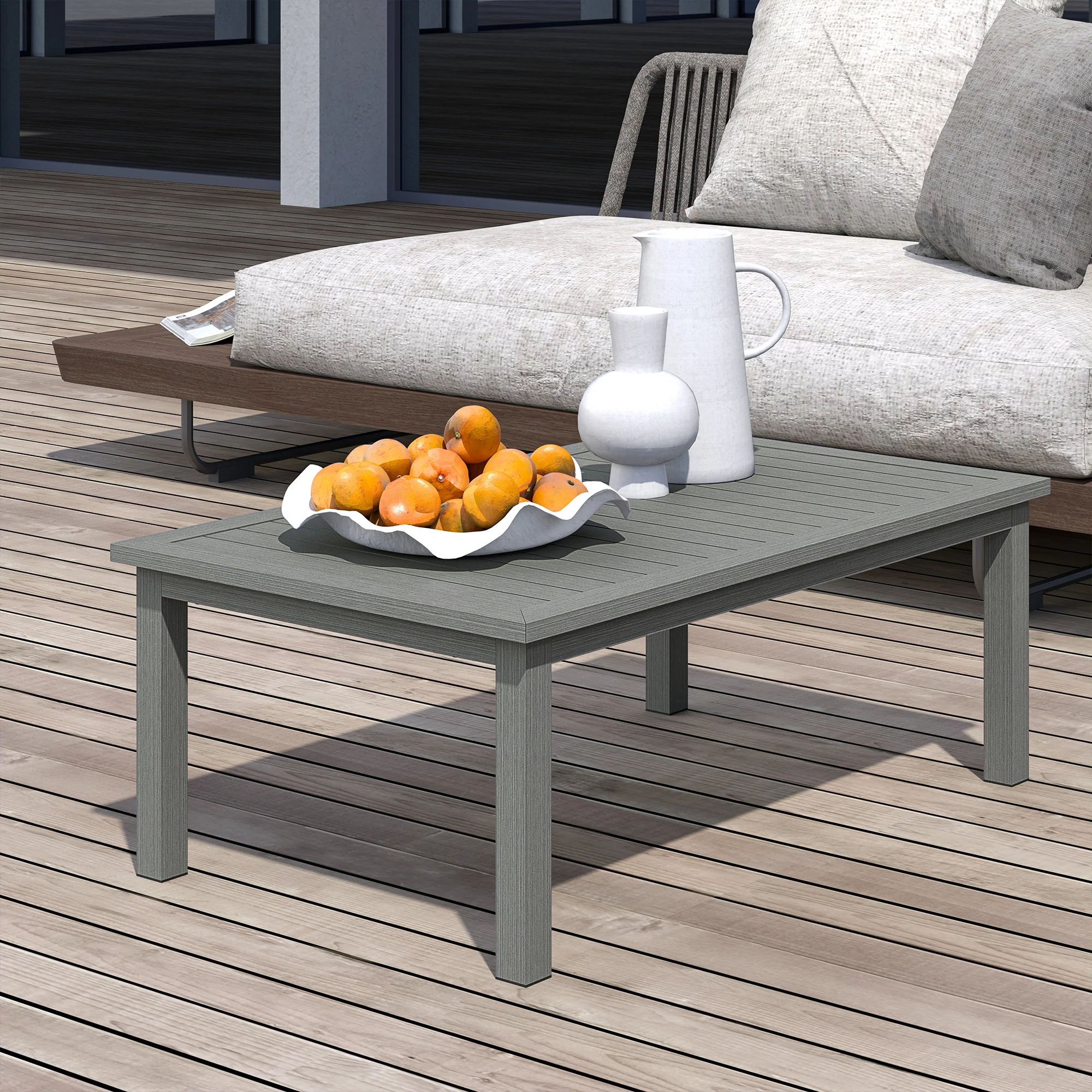 Outsunny Aluminium Outdoor Coffee Table Patio Table w/ Grey Wood Grain Effect - Image 7