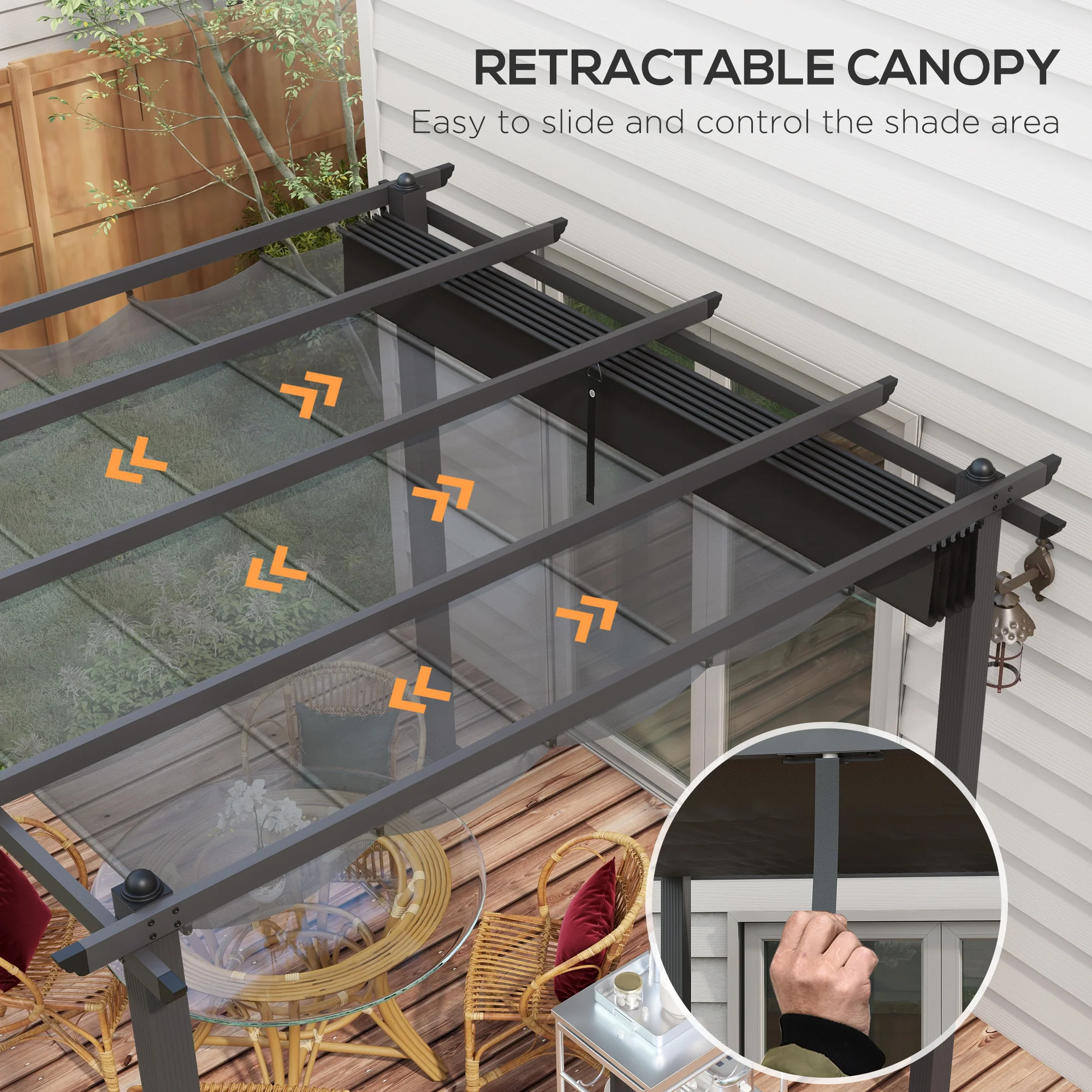 Outsunny Aluminium Pergola with Retractable Roof, Garden Gazebo Canopy - Image 3