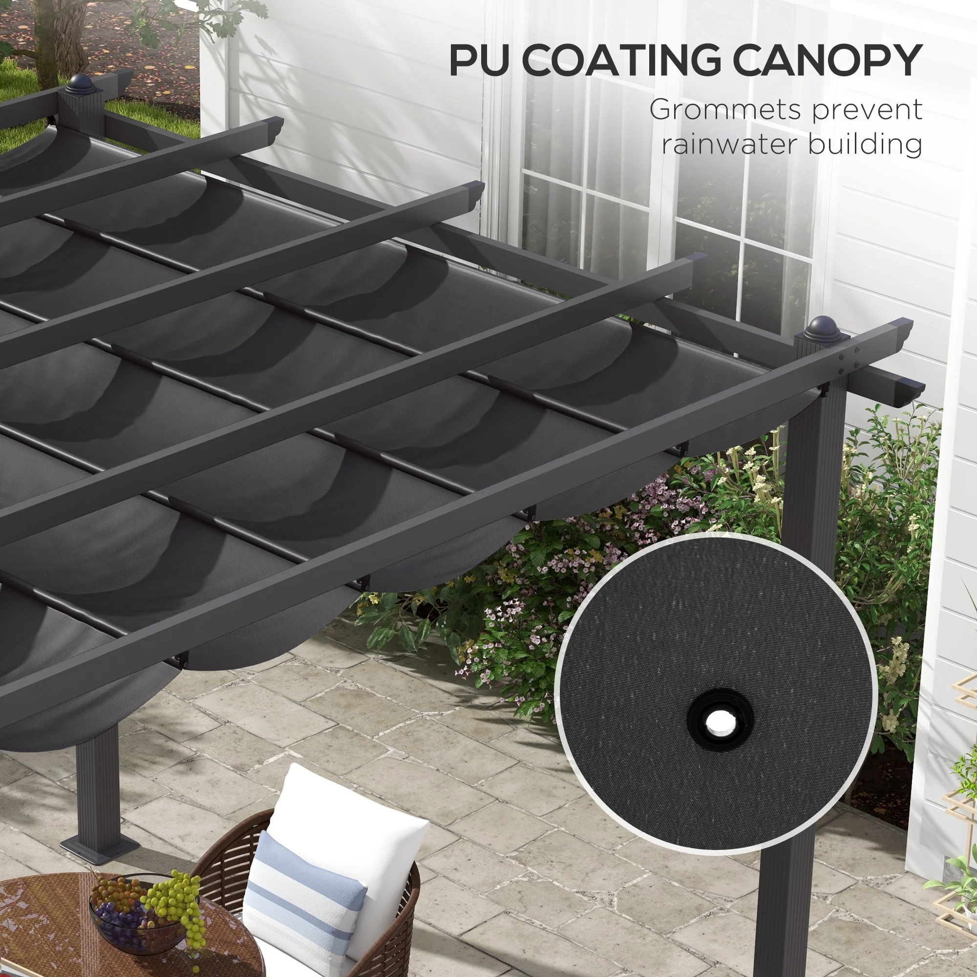 Outsunny Aluminium Pergola with Retractable Roof, Garden Gazebo Canopy - Image 4