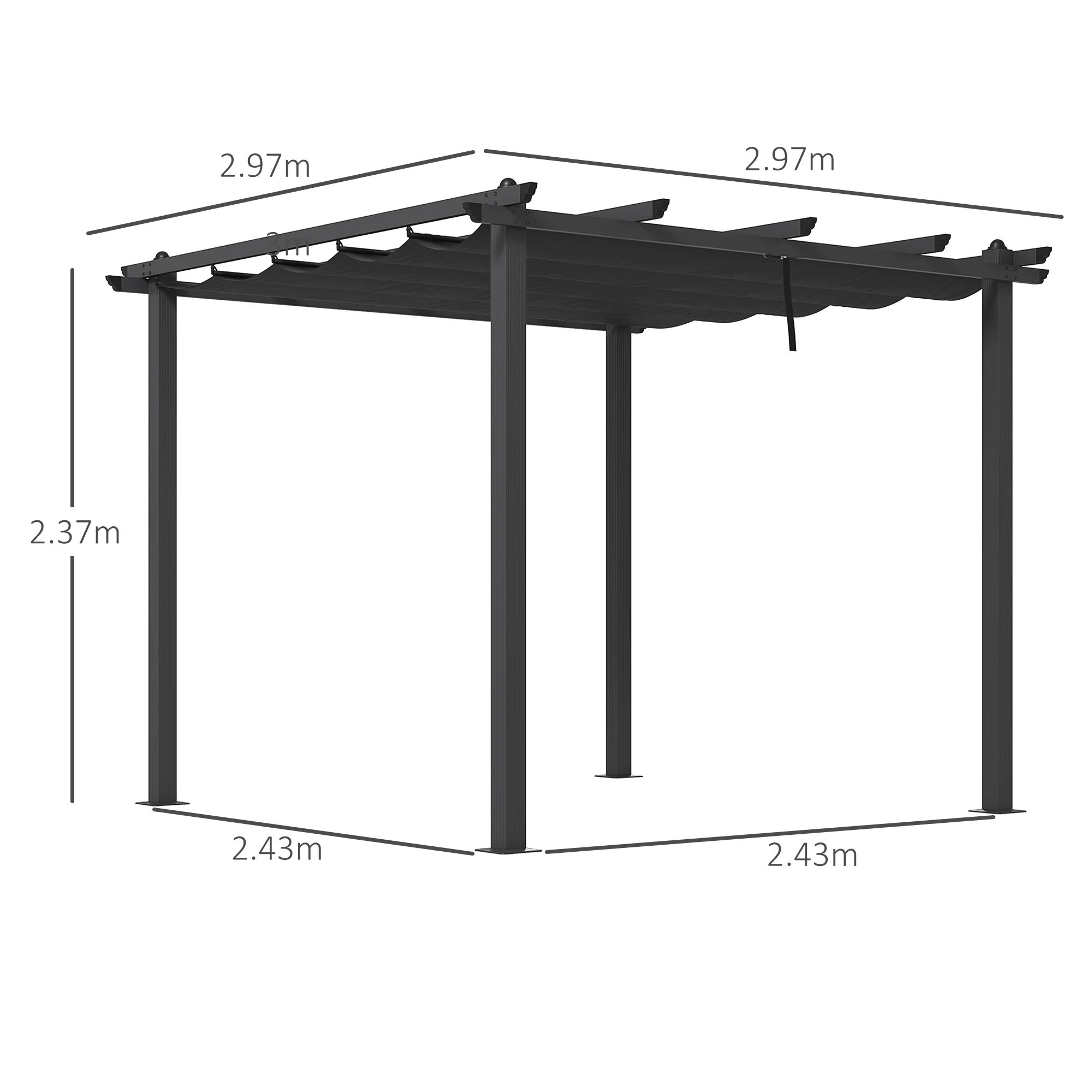 Outsunny Aluminium Pergola with Retractable Roof, Garden Gazebo Canopy - Image 5
