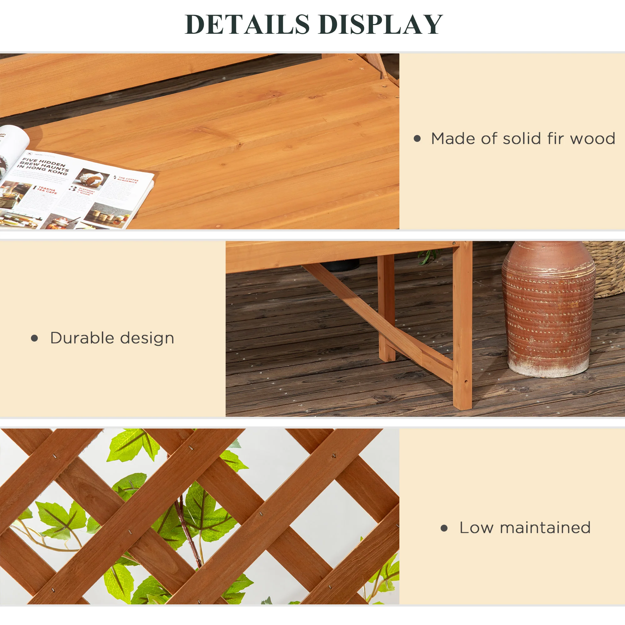 Outsunny Arch Pergola Garden Bench, Wooden Garden Arbour with Seat, Brown - Image 4