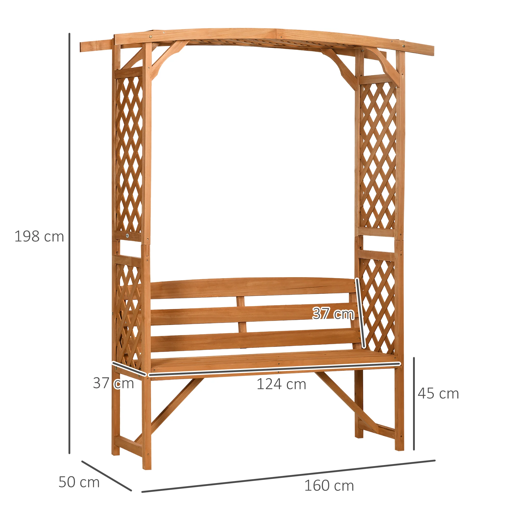 Outsunny Arch Pergola Garden Bench, Wooden Garden Arbour with Seat, Brown - Image 5