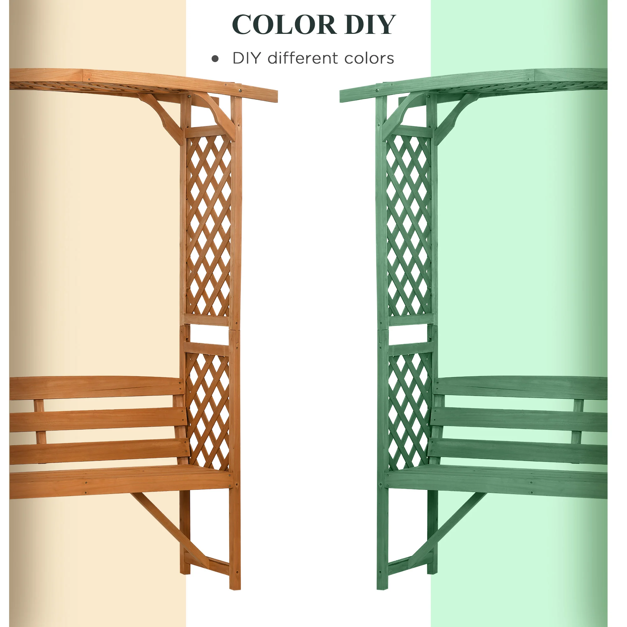 Outsunny Arch Pergola Garden Bench, Wooden Garden Arbour with Seat, Brown - Image 6