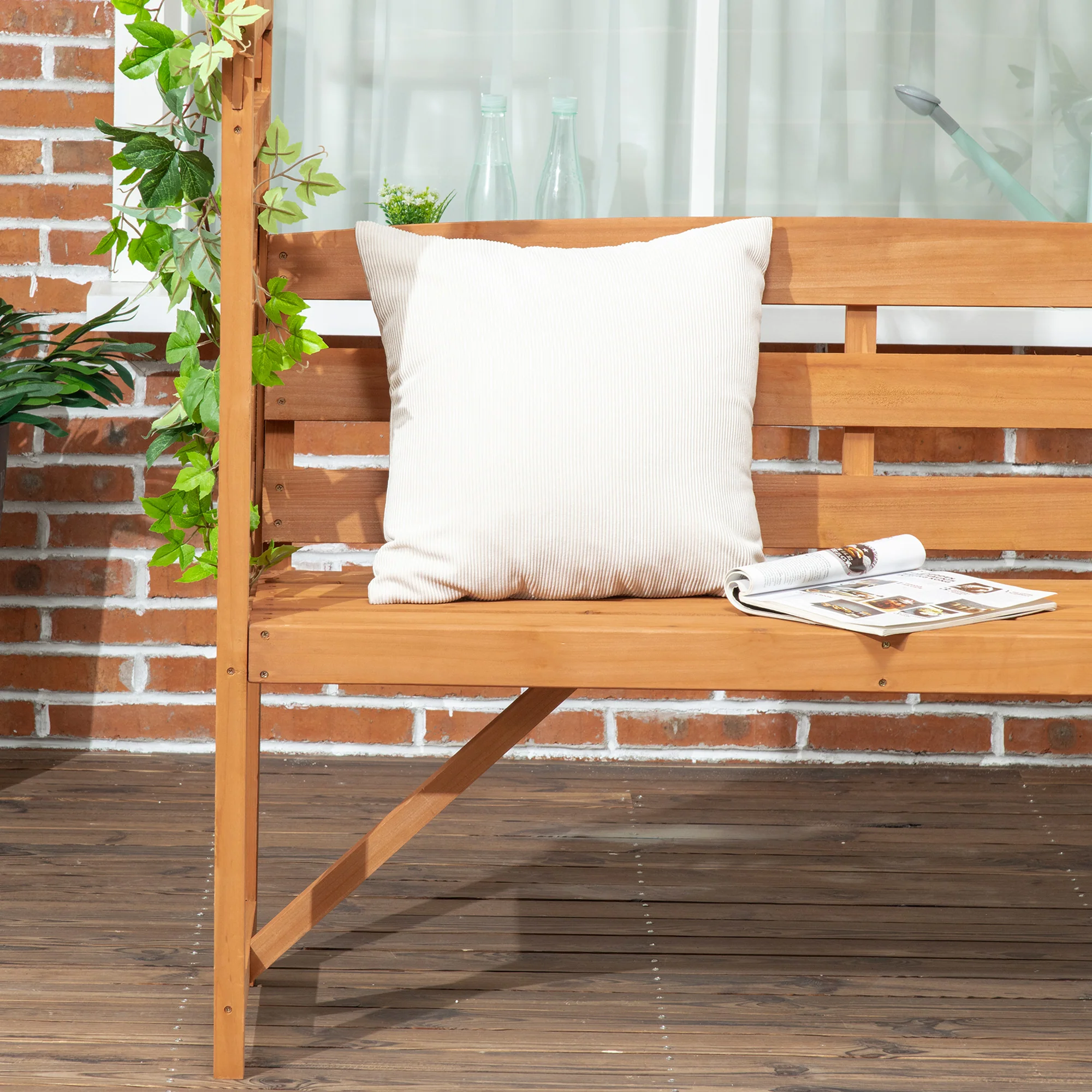 Outsunny Arch Pergola Garden Bench, Wooden Garden Arbour with Seat, Brown - Image 9