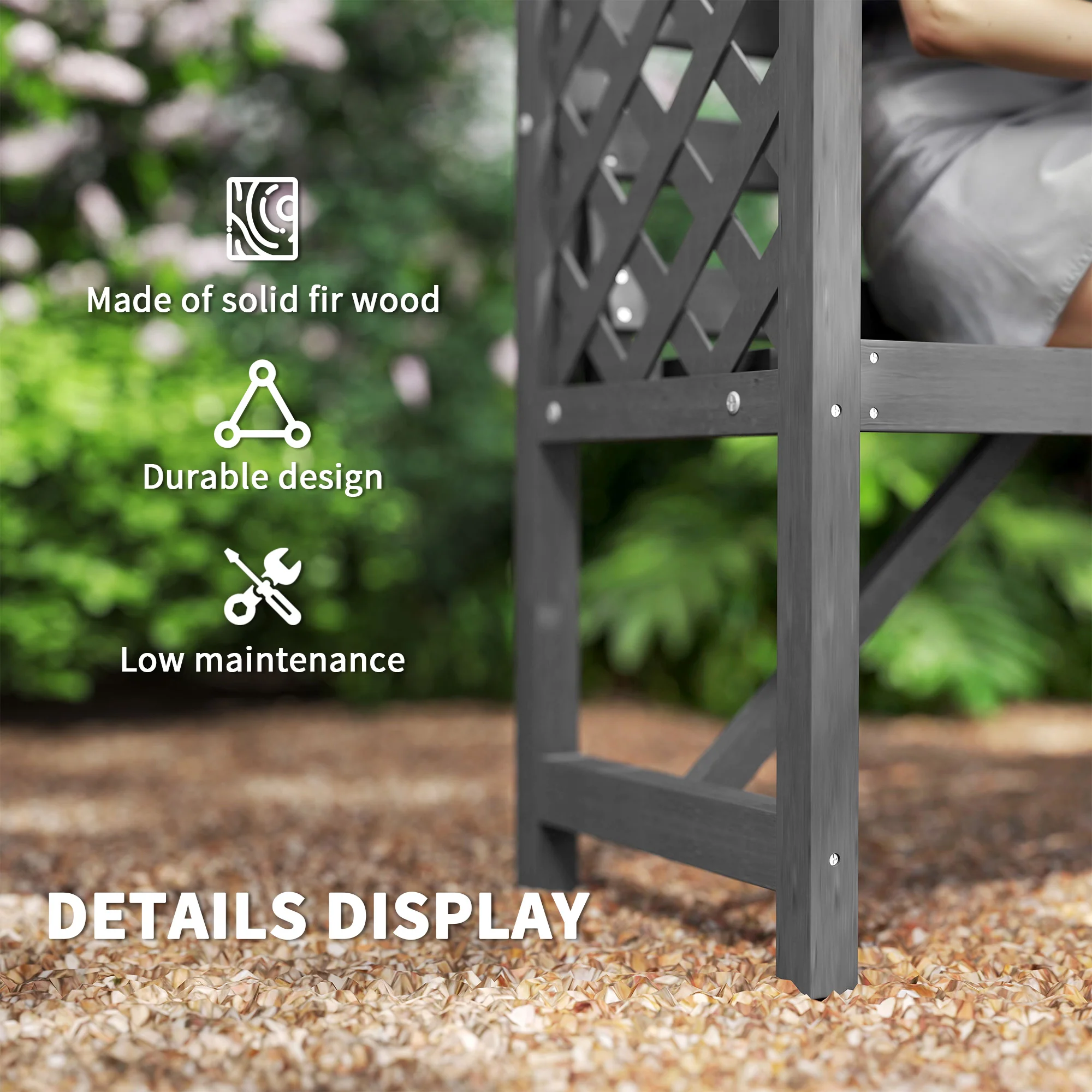 Outsunny Arch Pergola Garden Bench, Wooden Garden Arbour with Seat, Grey - Image 4