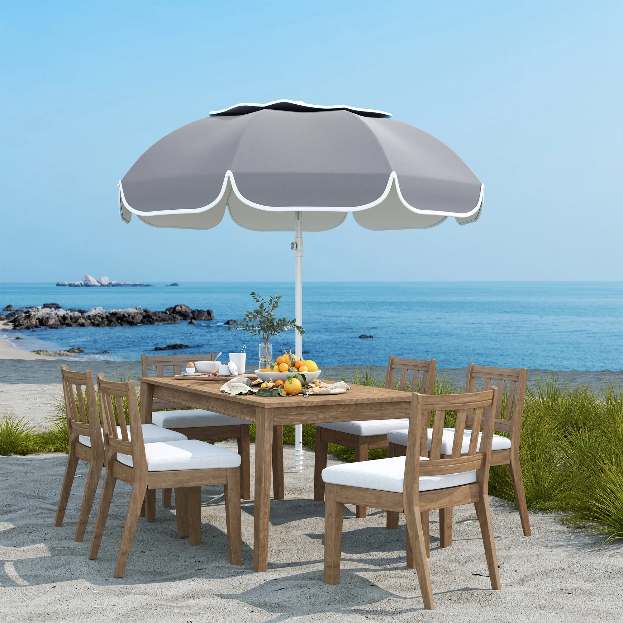 Outsunny Beach Umbrella, Adjustable Height & Tilt Portable Parasol - Image 18