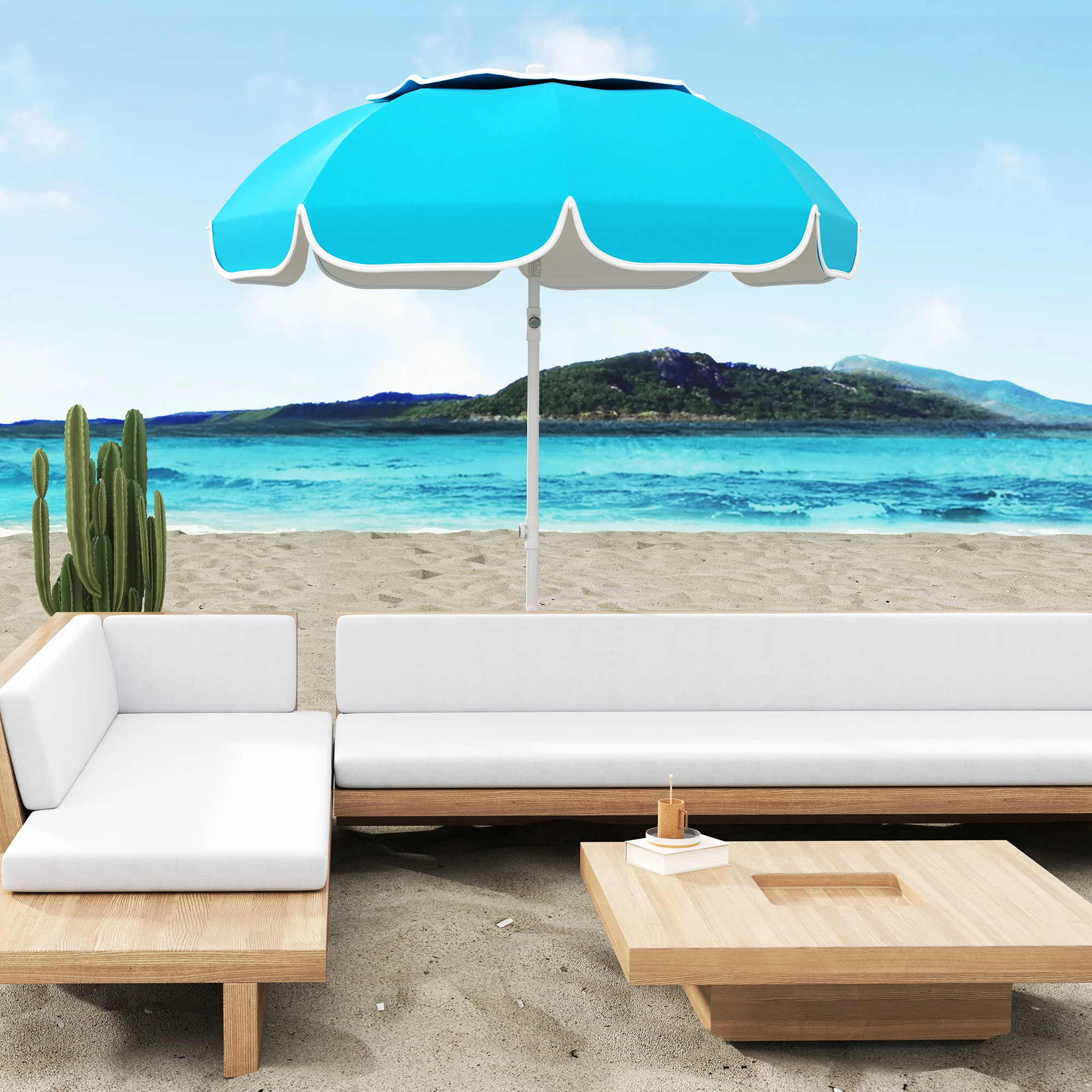 Outsunny Beach Umbrella, Adjustable Height & Tilt Portable Parasol - Image 8