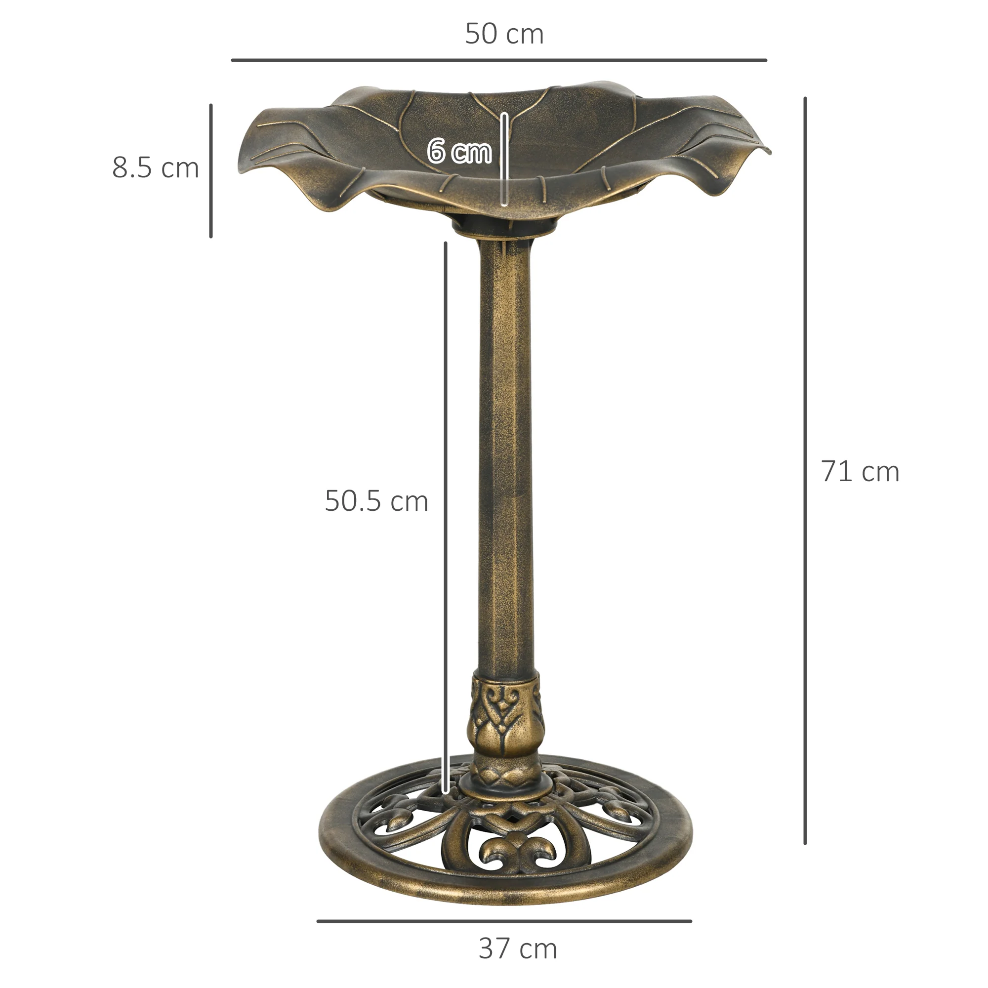 Outsunny Bird Bath For Garden, Birdbath With Lotus Leaf Basin, Bronze Tone - Image 5
