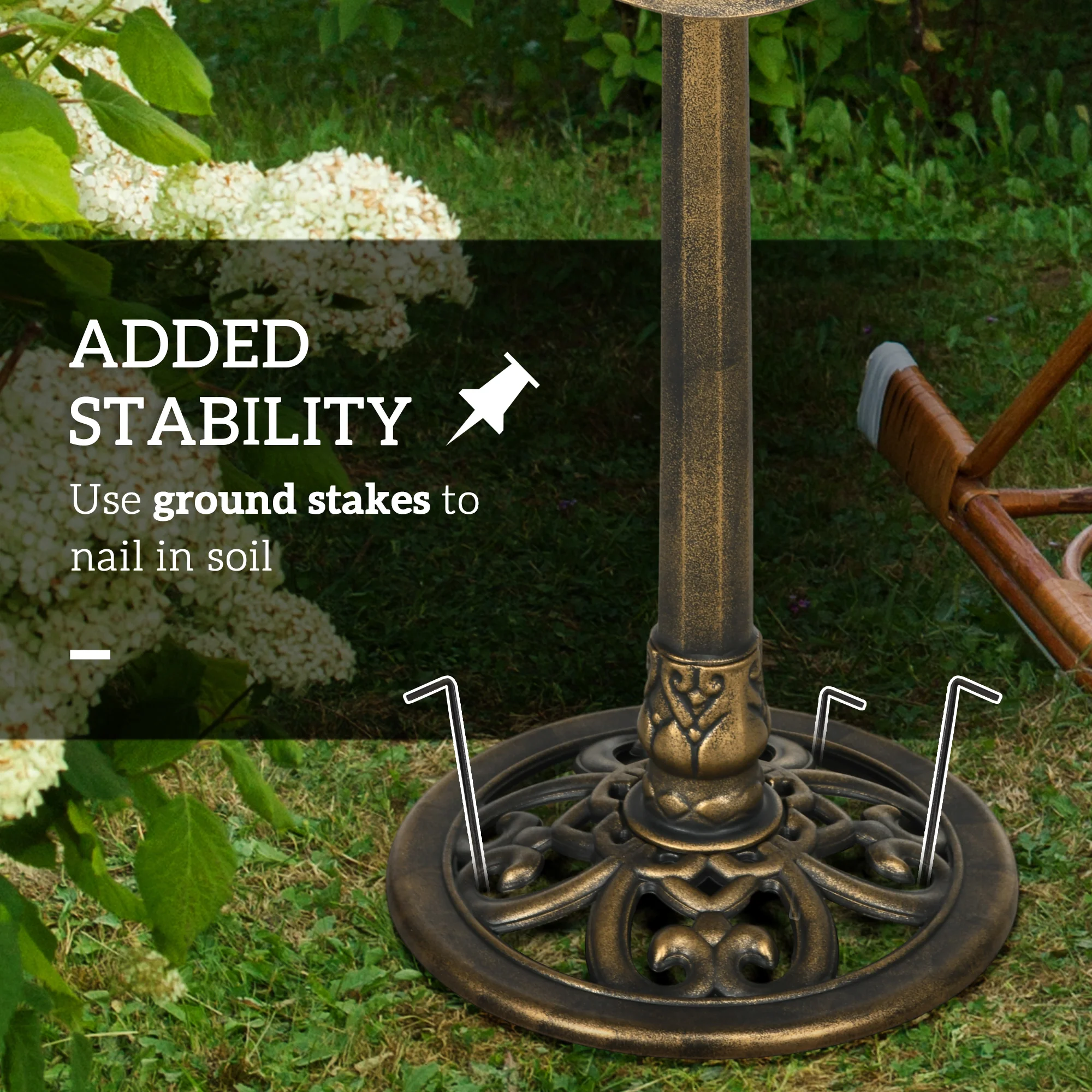 Outsunny Bird Bath For Garden, Birdbath With Lotus Leaf Basin, Bronze Tone - Image 7