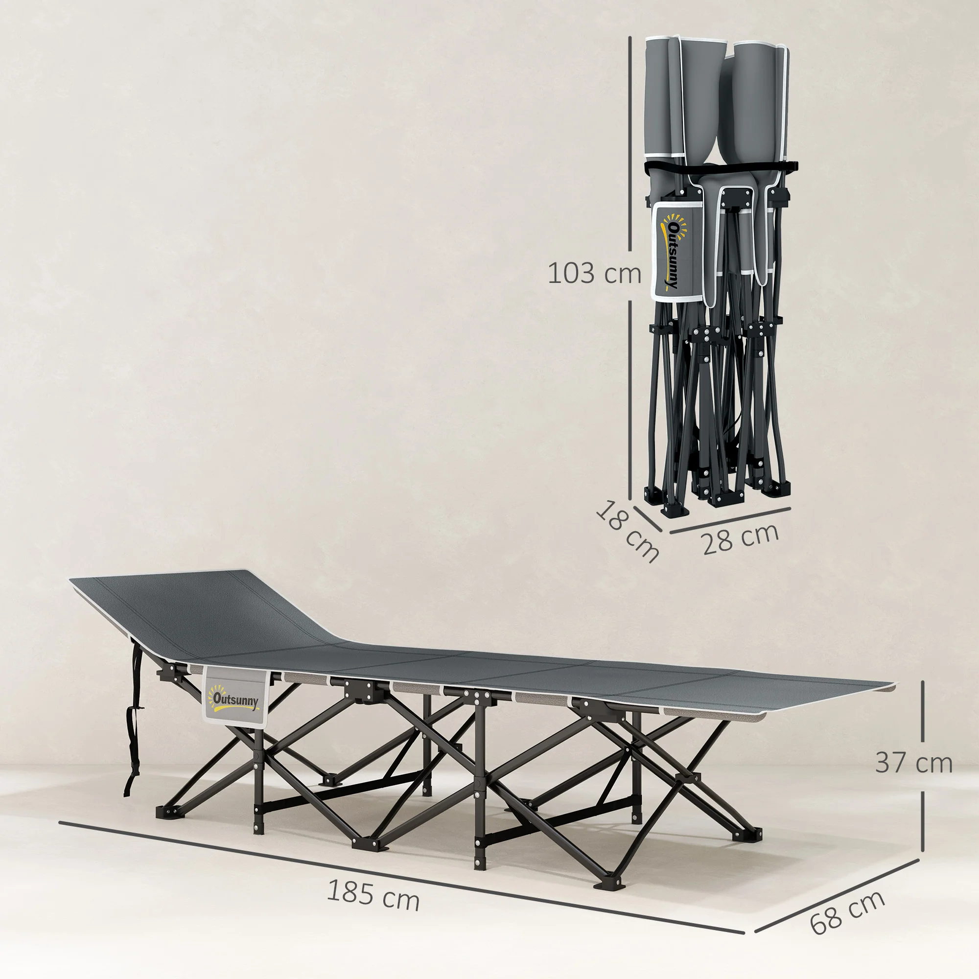 Outsunny Camping Bed For Adults With Mattress Folding Cot Light Grey - Image 3