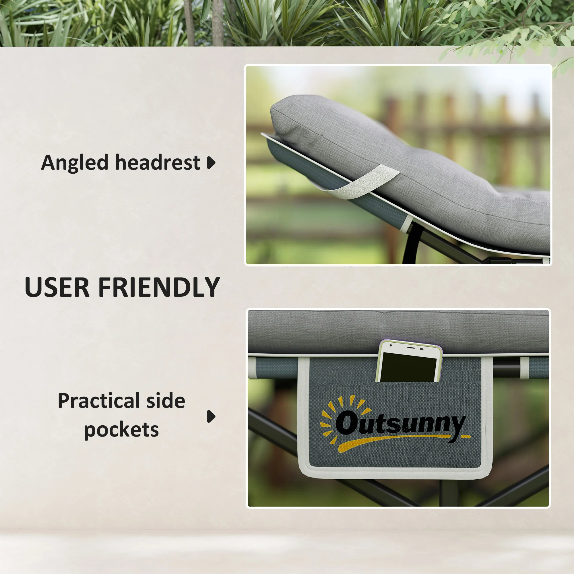 Outsunny Camping Bed For Adults With Mattress Folding Cot Light Grey - Image 5