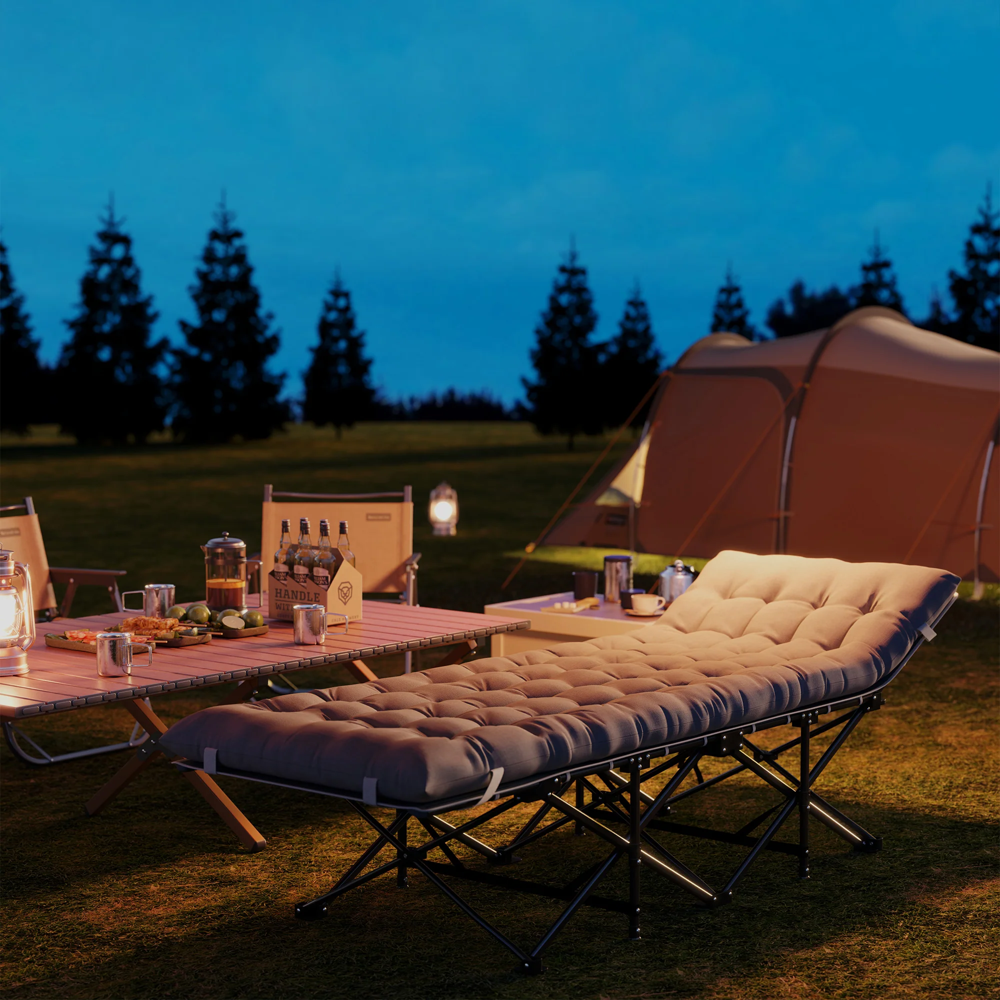 Outsunny Camping Bed For Adults With Mattress Folding Cot Light Grey - Image 8