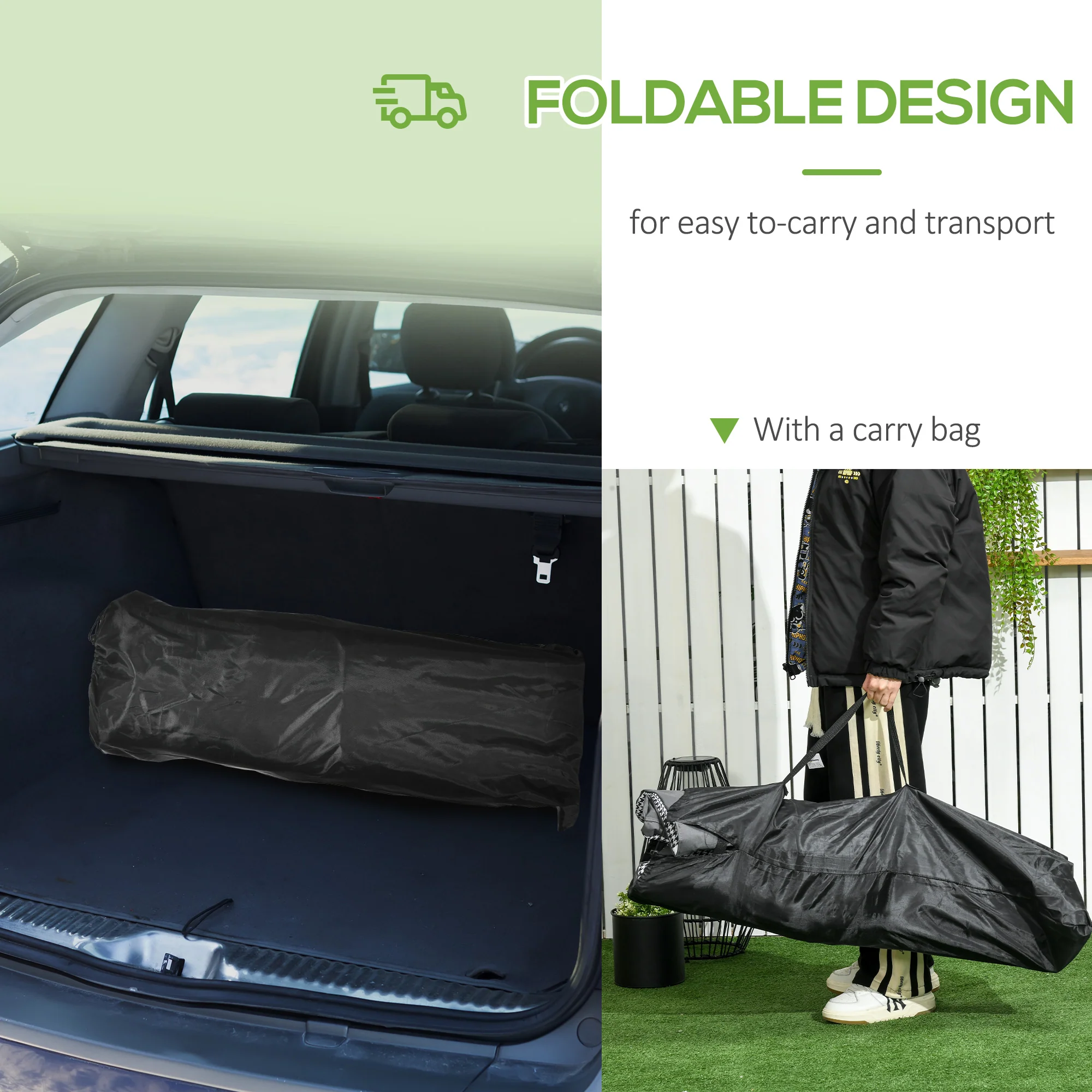 Outsunny Camping Bed w/ Carry Bag, Magazine Bag & Cup Holder, Black - Image 3