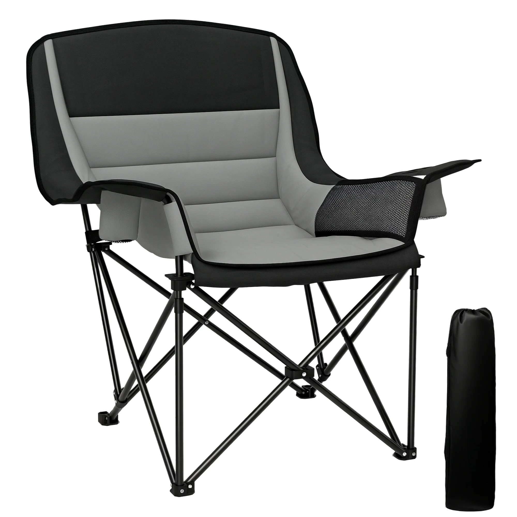 Outsunny Camping Chair For Adults, Padded Folding Chair - Green/Grey - Image 10