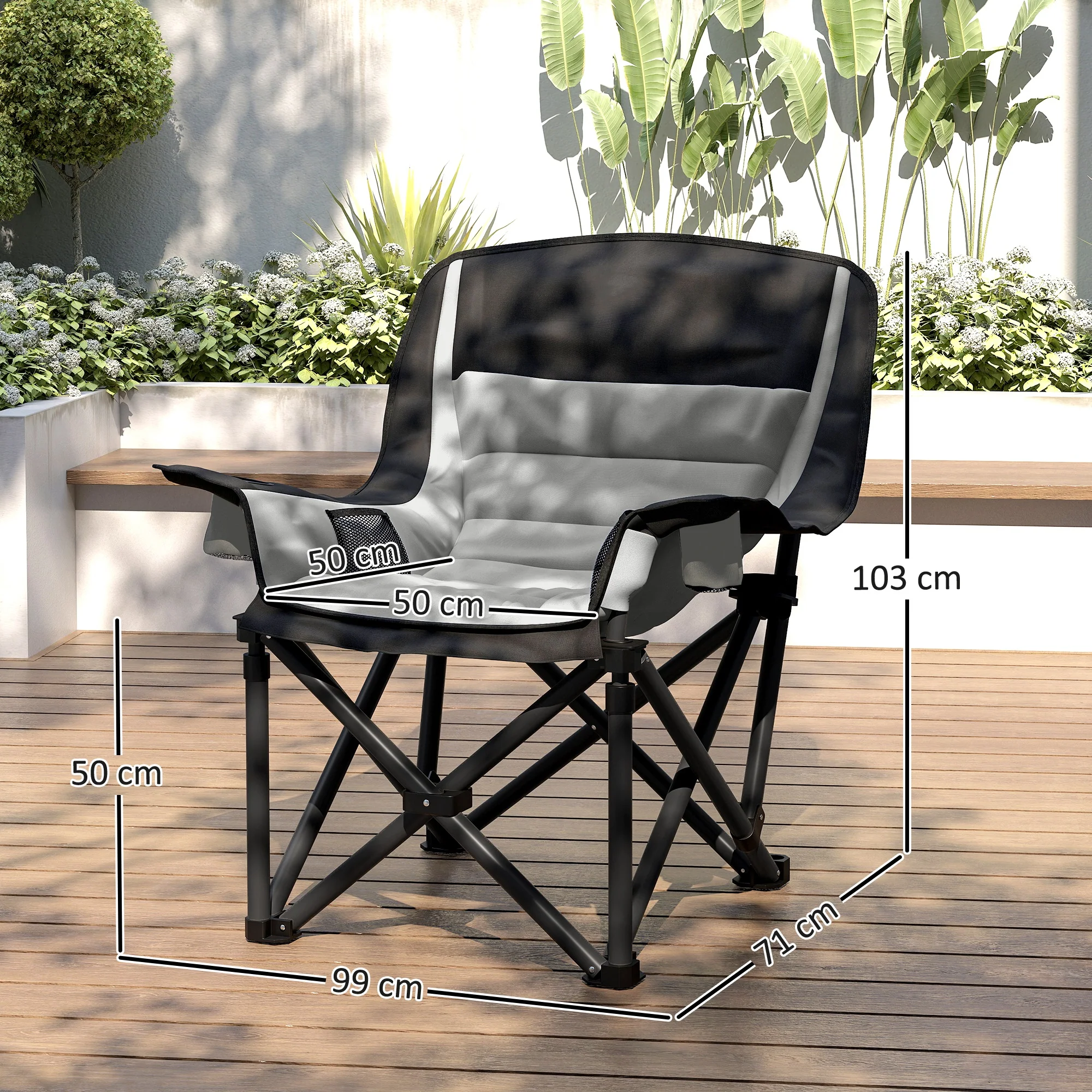 Outsunny Camping Chair For Adults, Padded Folding Chair - Green/Grey - Image 14