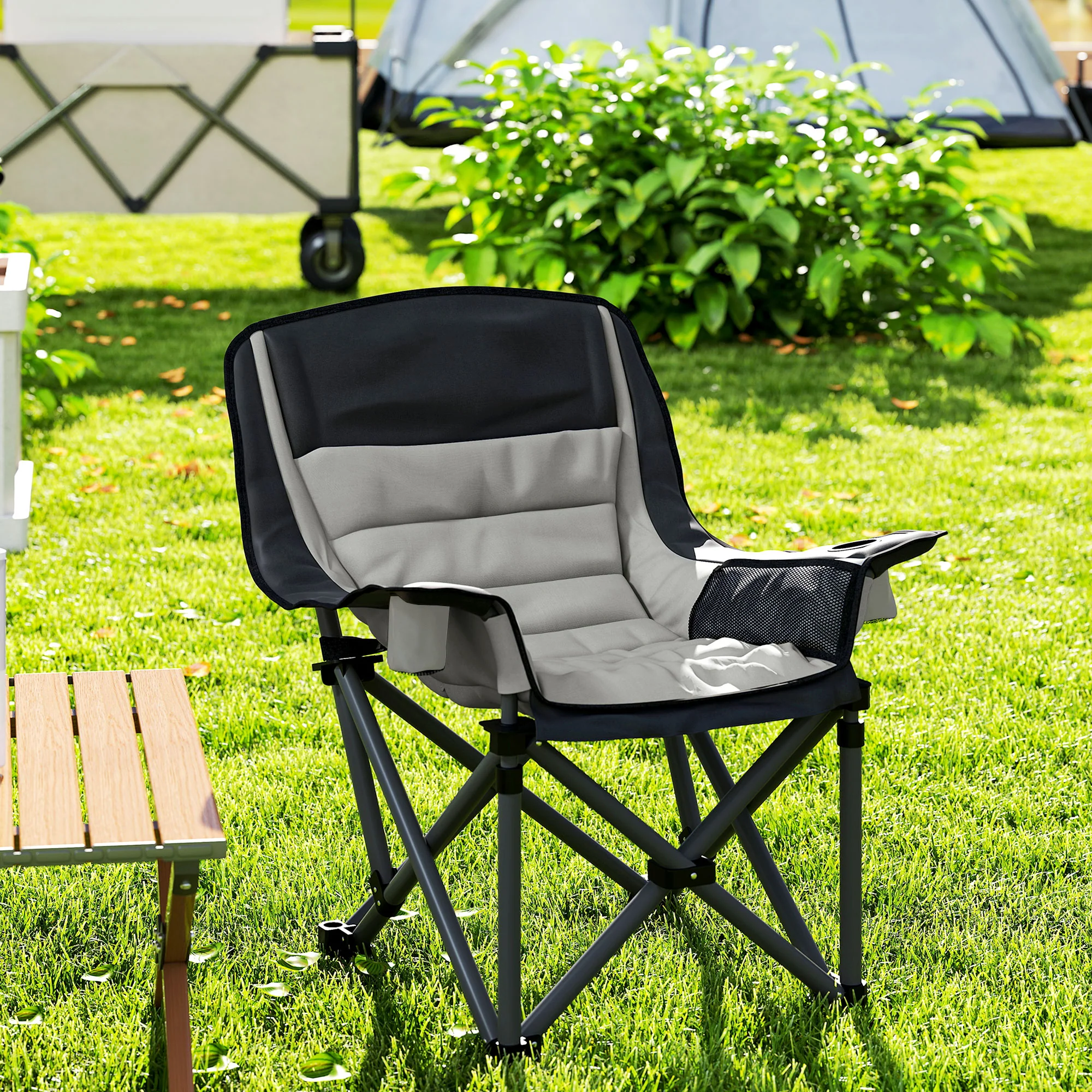 Outsunny Camping Chair For Adults, Padded Folding Chair - Green/Grey - Image 17