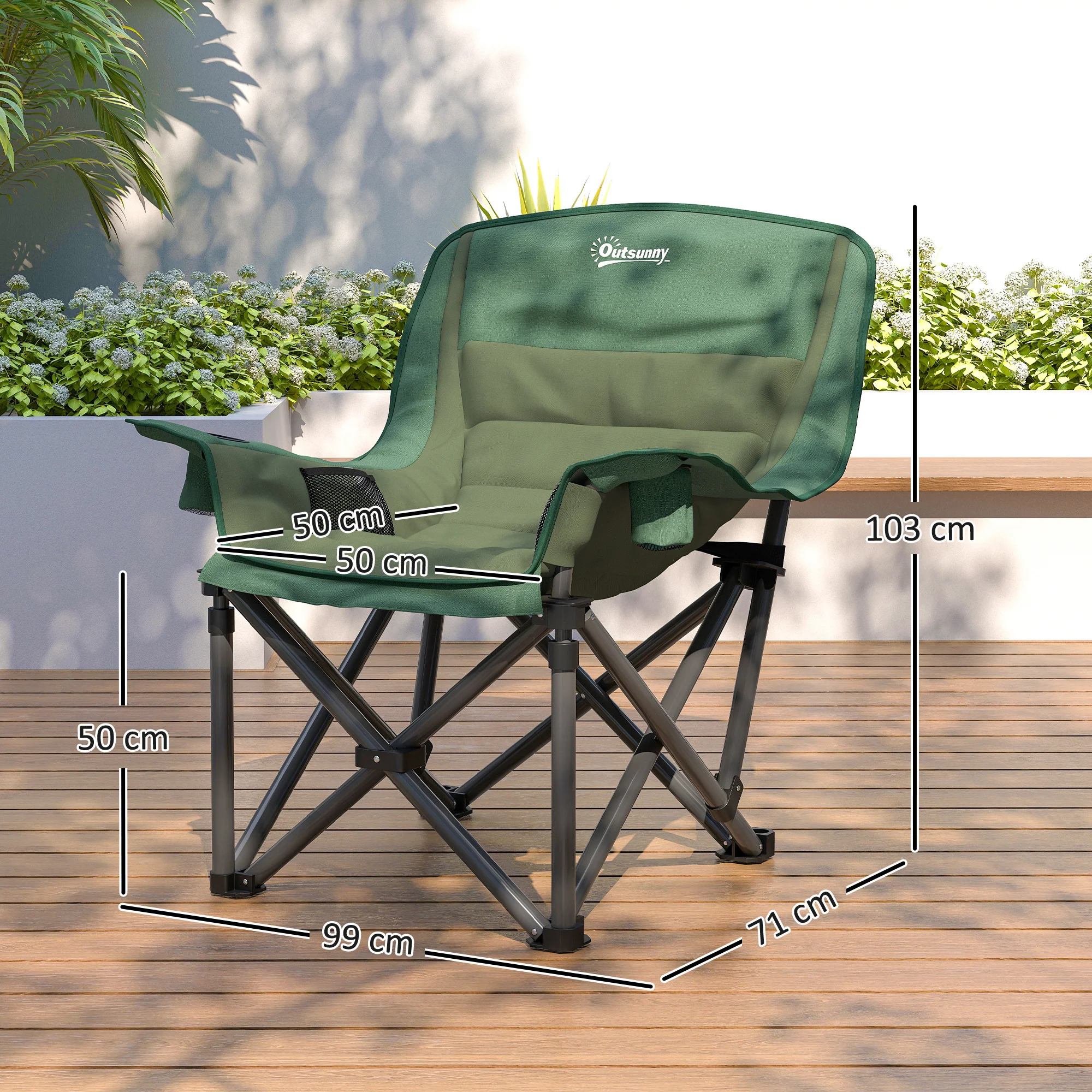 Outsunny Camping Chair For Adults, Padded Folding Chair - Green/Grey - Image 5