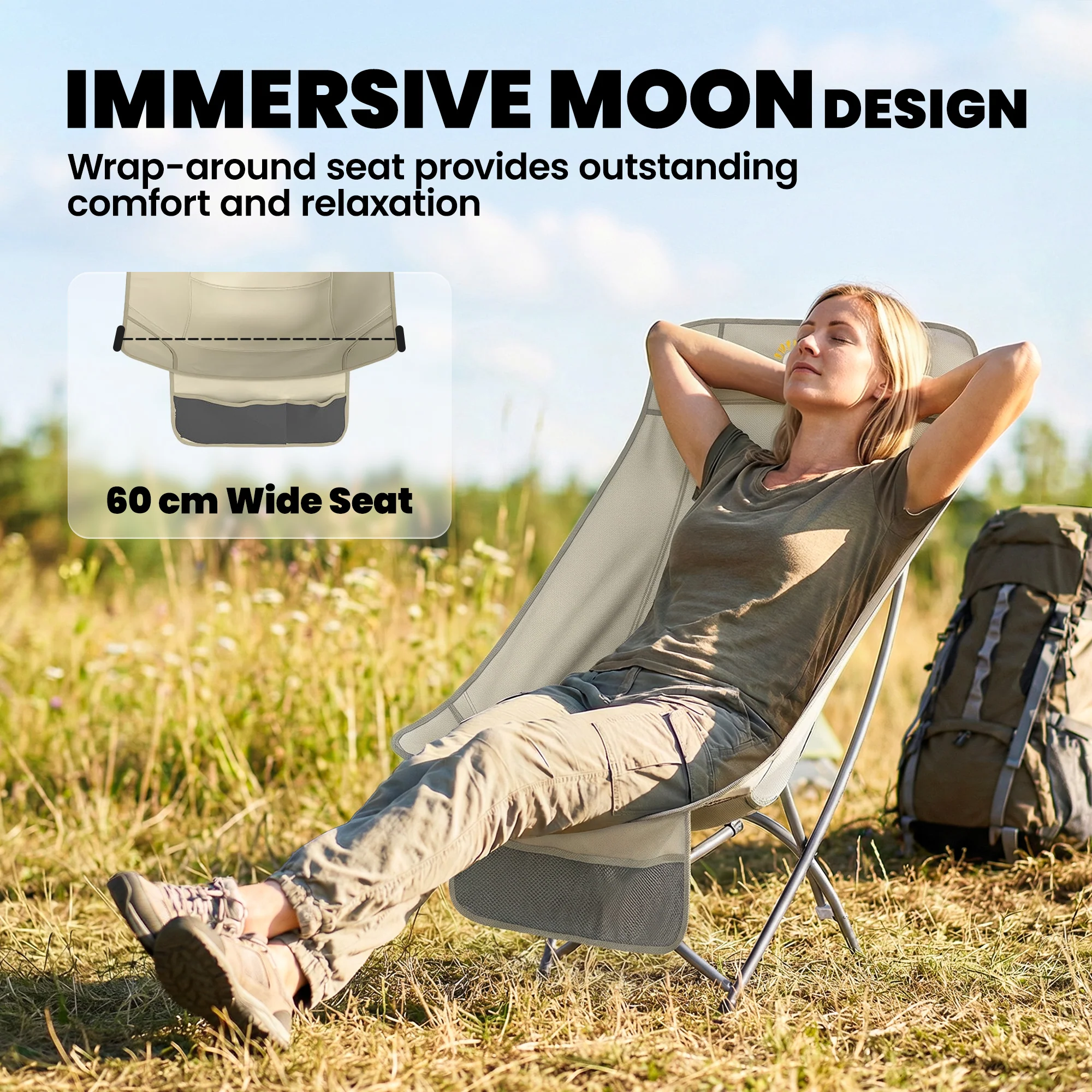 Outsunny Camping Chair Portable with Side Pocket Khaki - Image 3