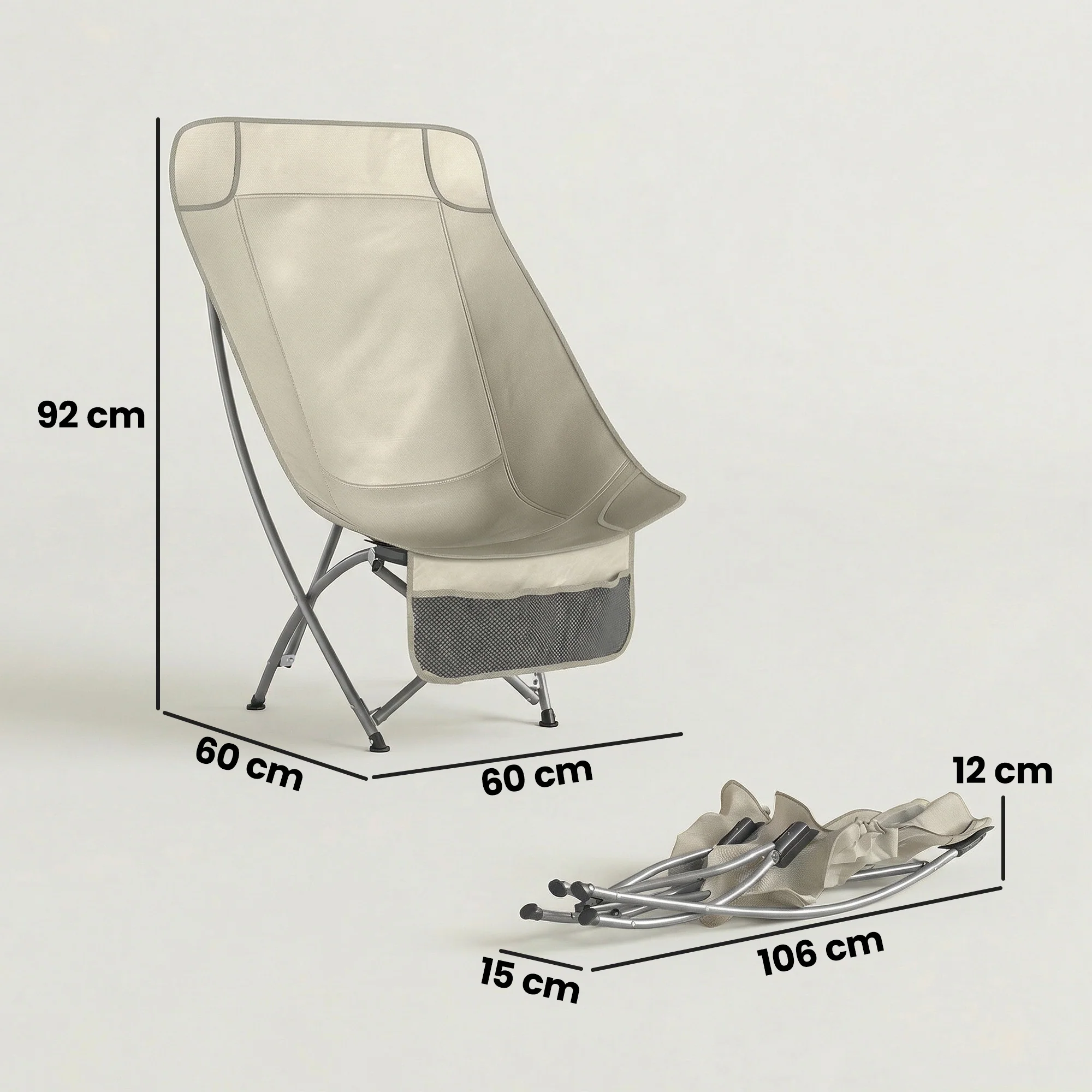 Outsunny Camping Chair Portable with Side Pocket Khaki - Image 5