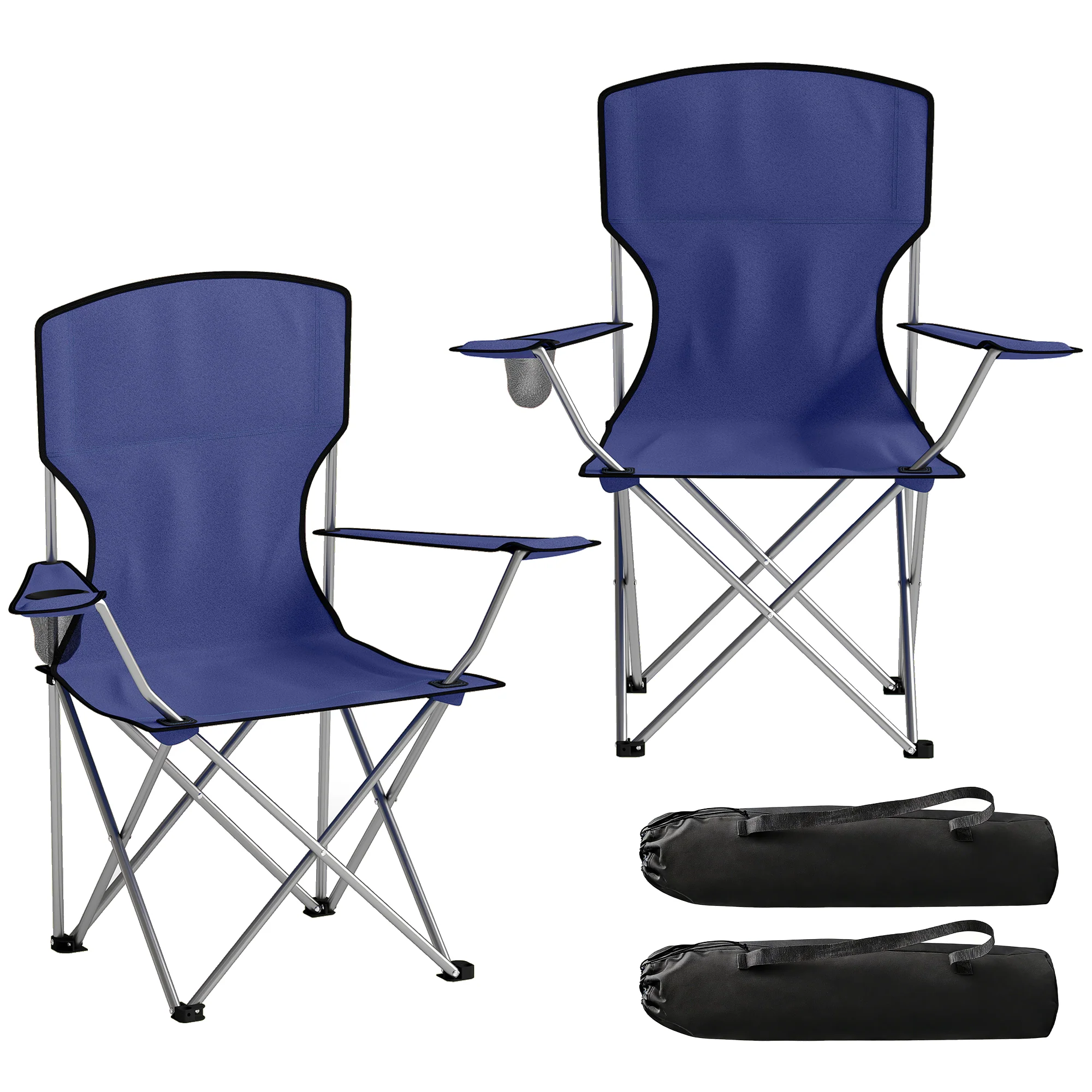 Outsunny Camping Chair Set of 2 Portable Folding Dark Blue