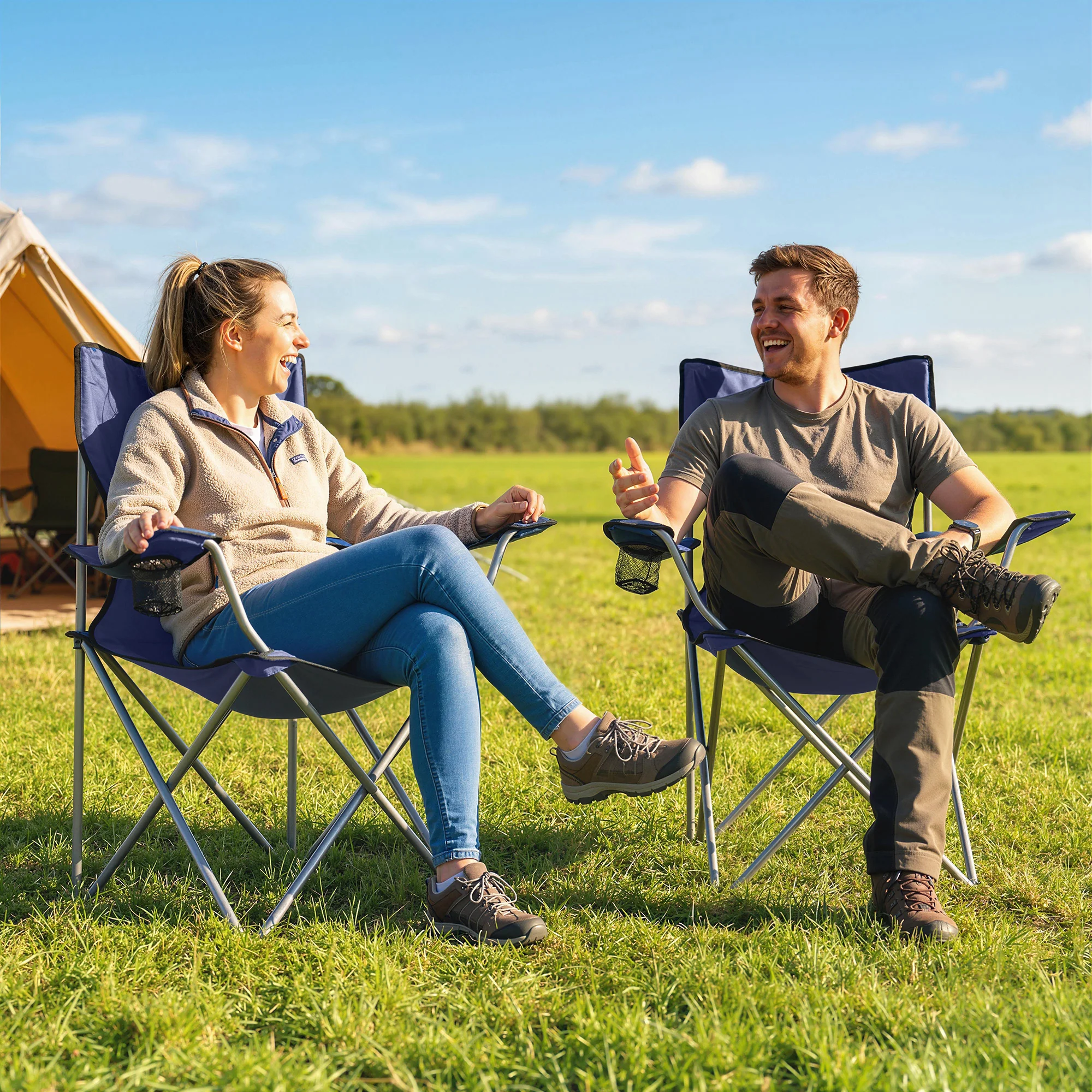 Outsunny Camping Chair Set of 2 Portable Folding Dark Blue - Image 2