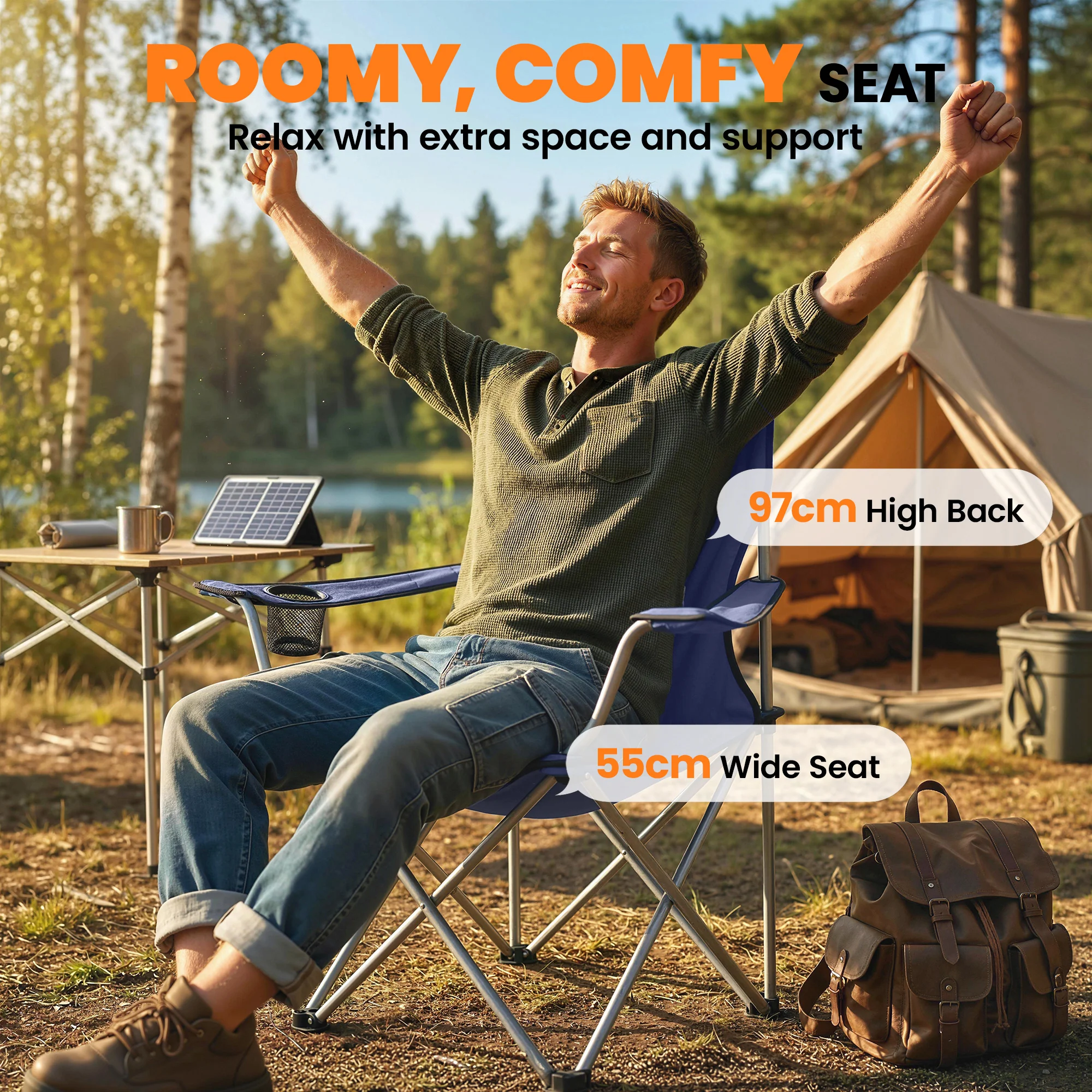 Outsunny Camping Chair Set of 2 Portable Folding Dark Blue - Image 4