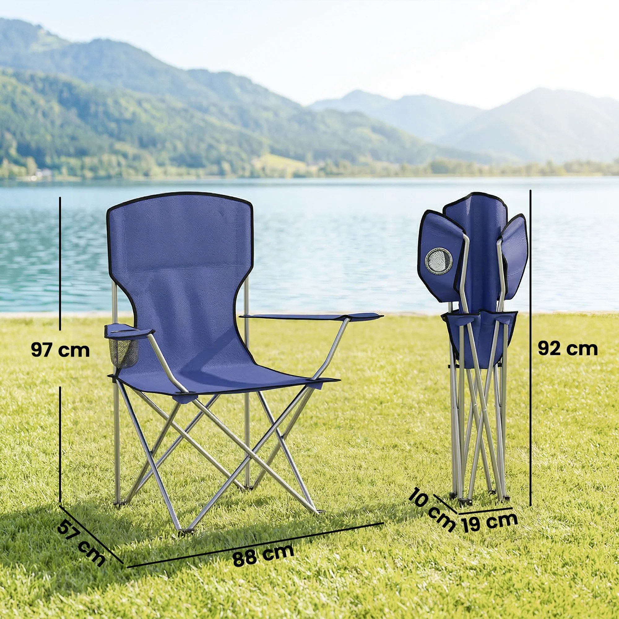 Outsunny Camping Chair Set of 2 Portable Folding Dark Blue - Image 5