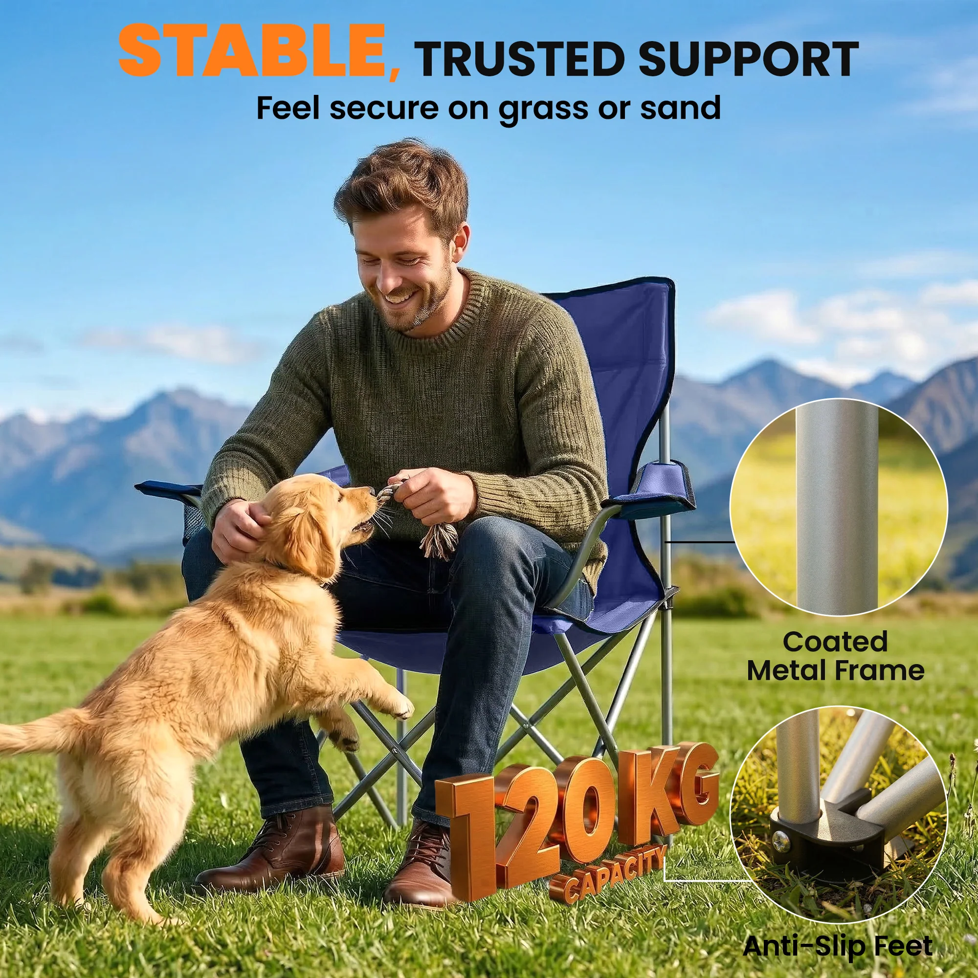 Outsunny Camping Chair Set of 2 Portable Folding Dark Blue - Image 6