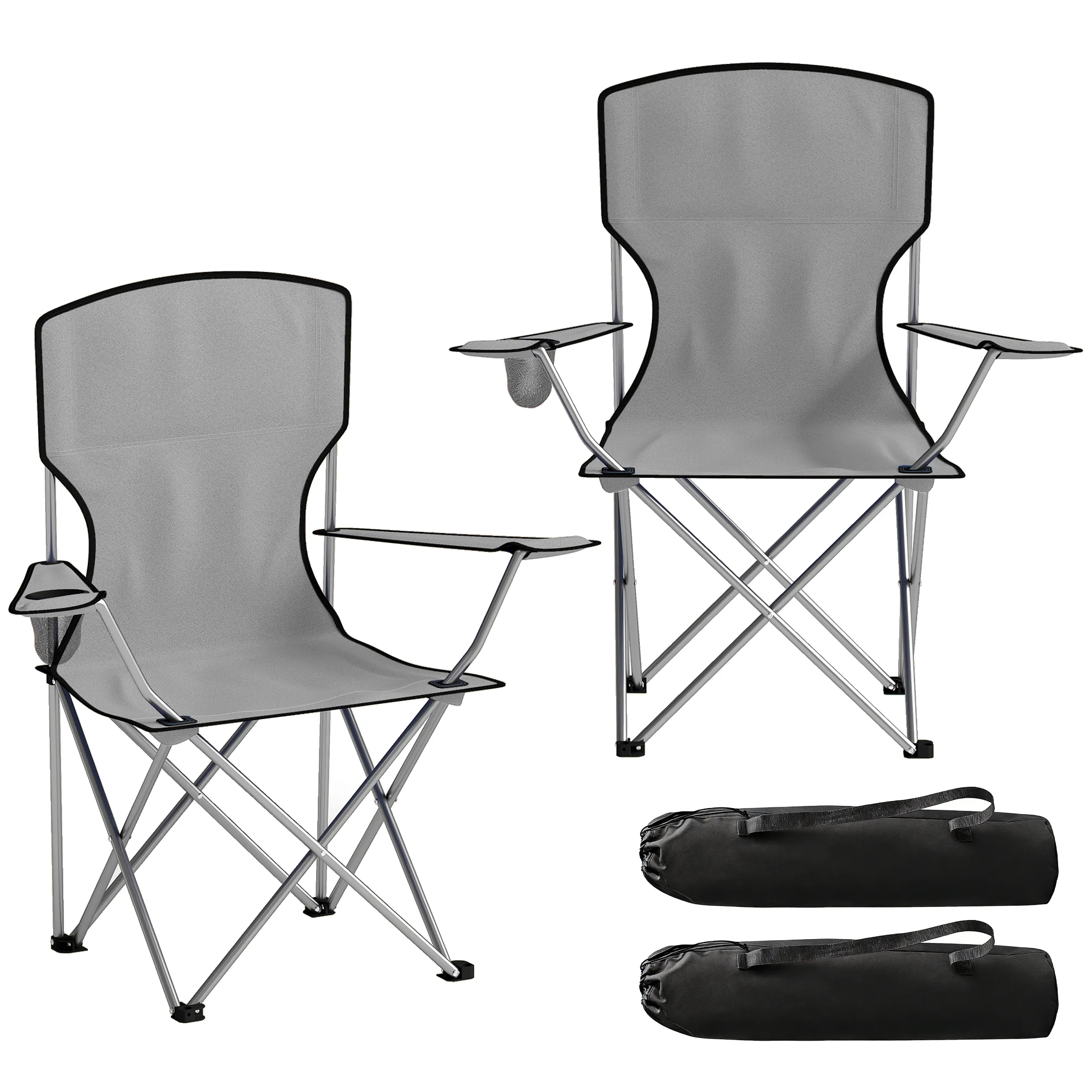 Outsunny Camping Chair Set of 2 Portable Folding Grey