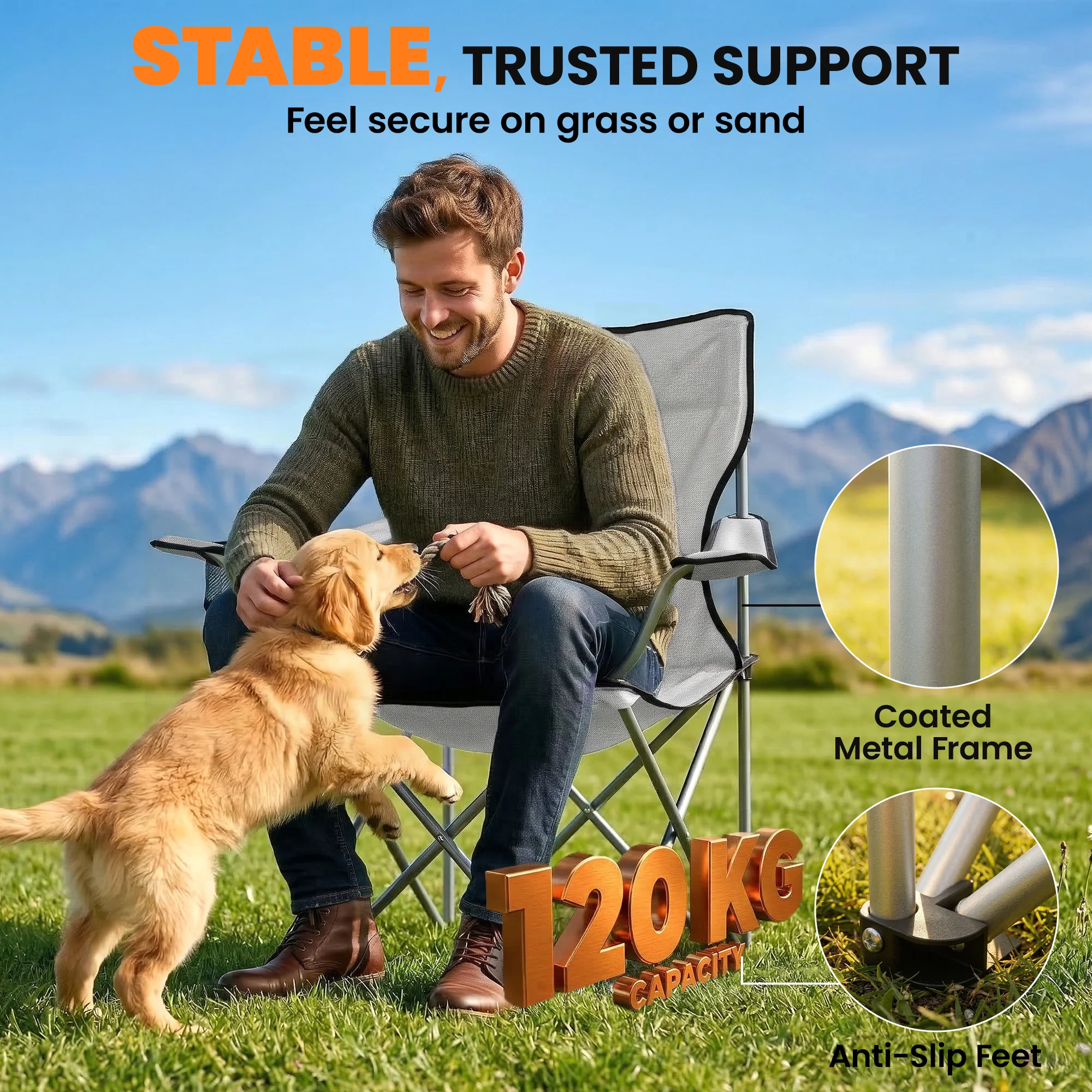 Outsunny Camping Chair Set of 2 Portable Folding Grey - Image 6