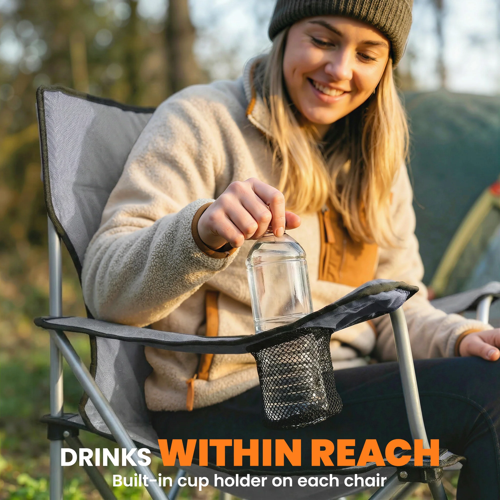Outsunny Camping Chair Set of 2 Portable Folding Grey - Image 8
