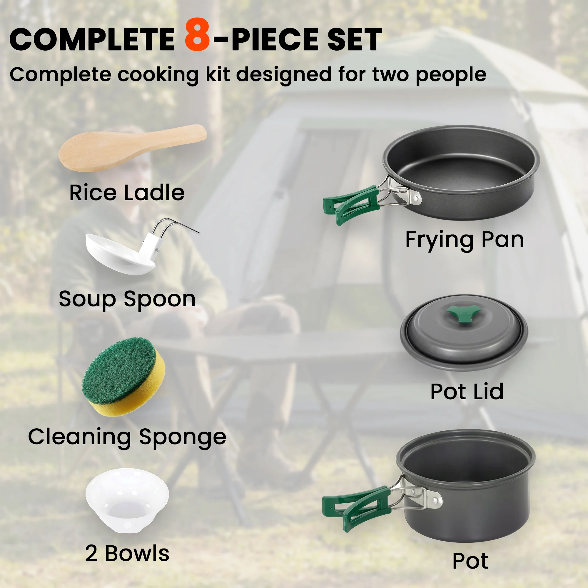 Outsunny Camping Cookware Set, 8-Piece Ultralight Camping Cooking Kit Grey - Image 3