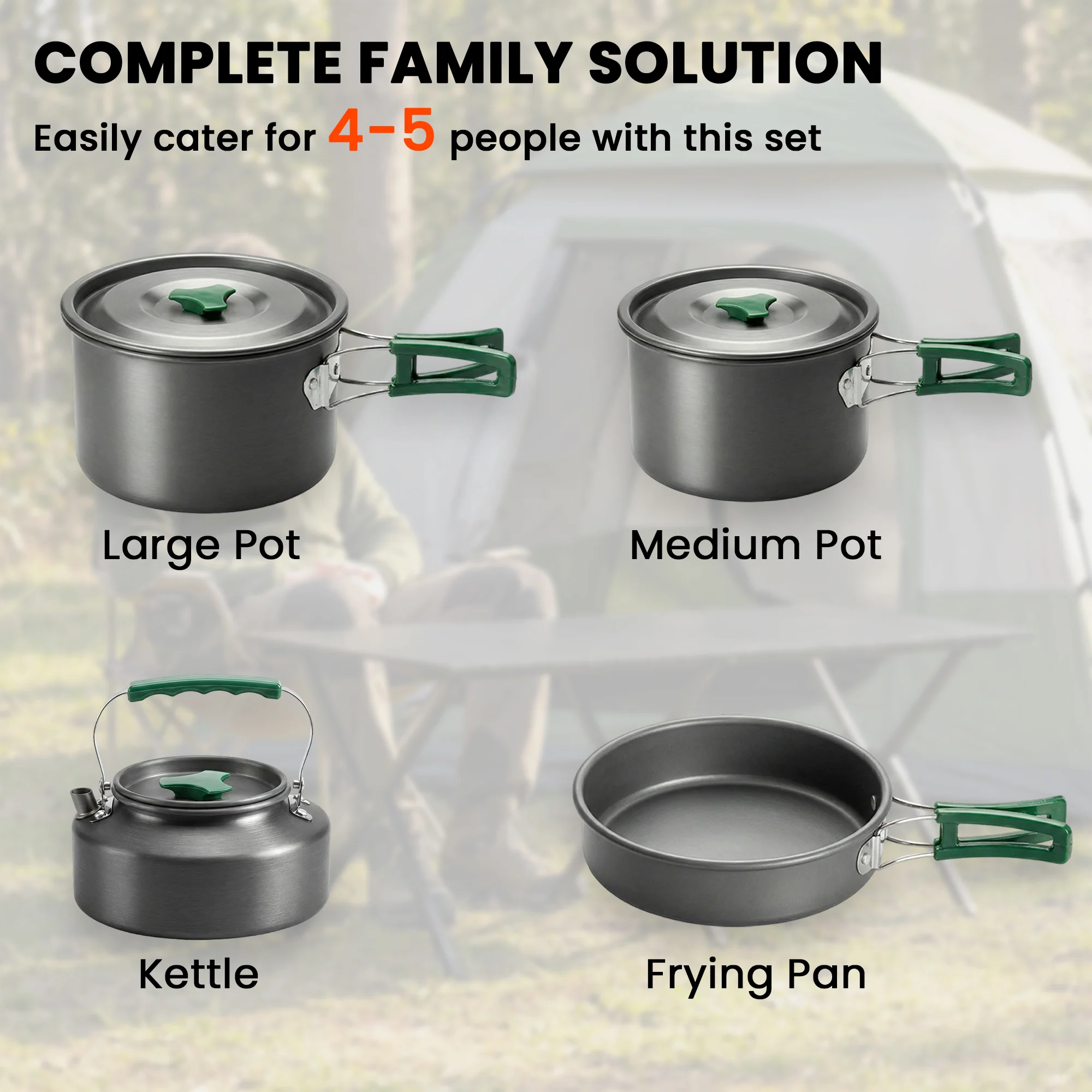 Outsunny Camping Cookware Set For 4-5 People, Aluminium Camping Cook, Grey - Image 3