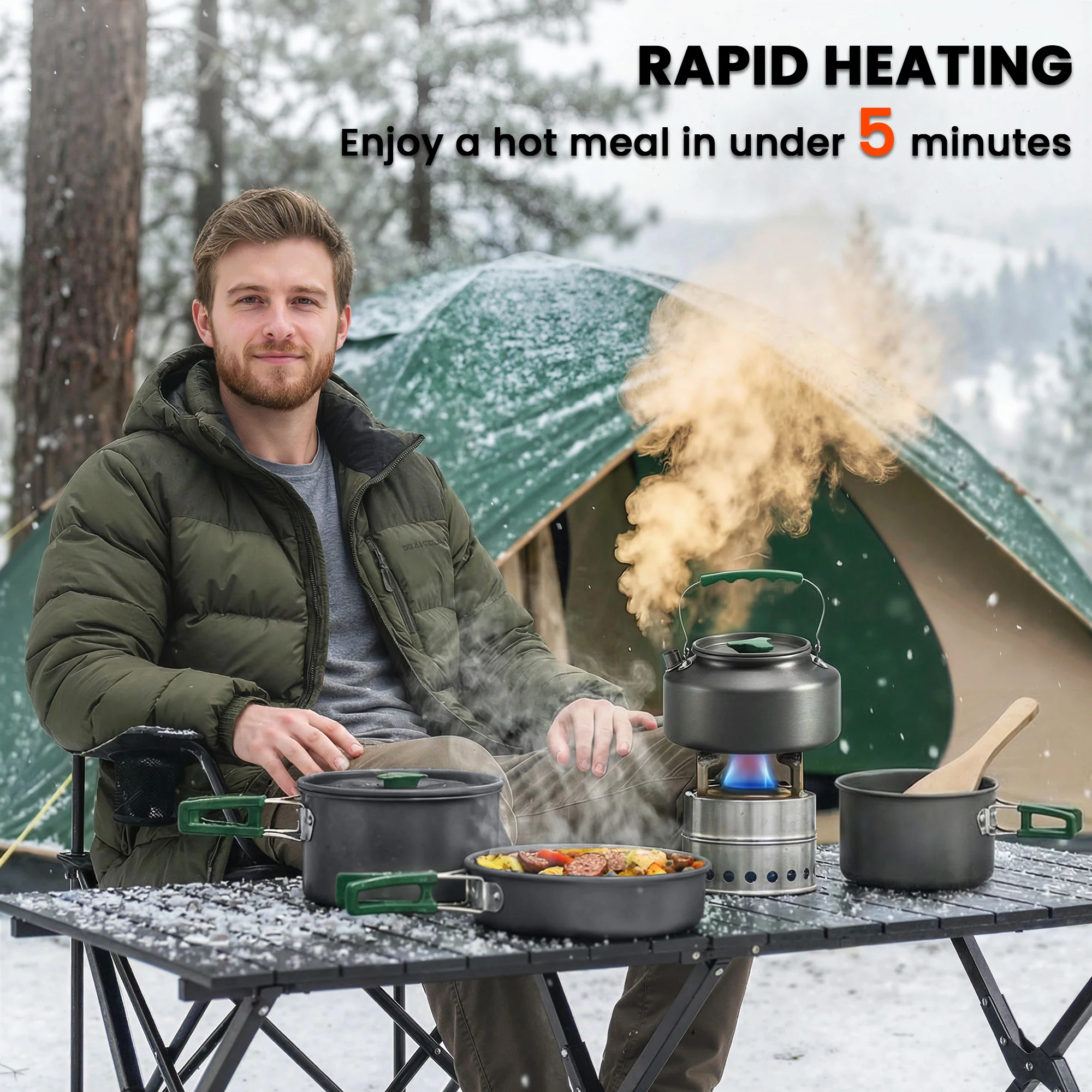 Outsunny Camping Cookware Set For 4-5 People, Aluminium Camping Cook, Grey - Image 7
