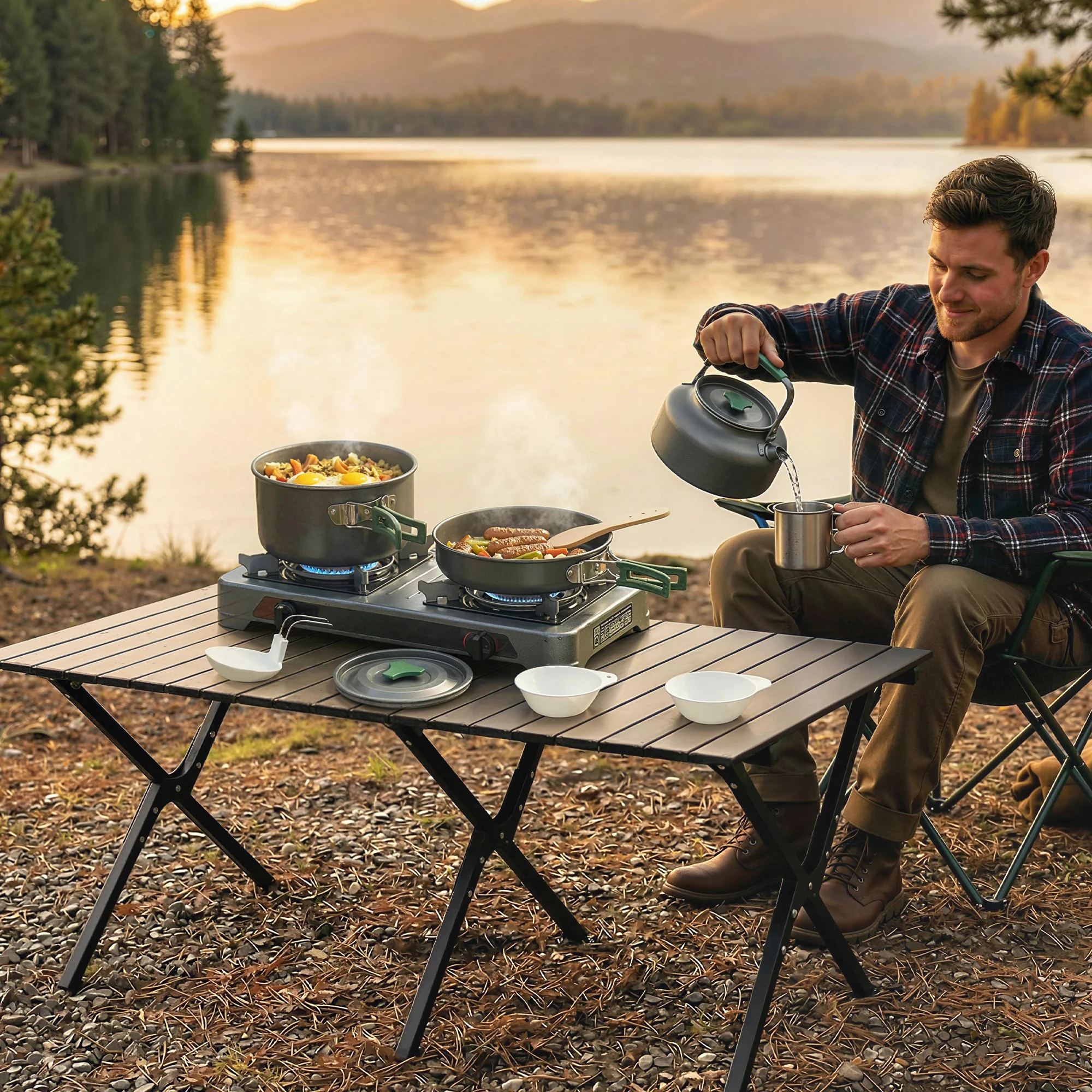 Outsunny Camping Cookware Set For 4-5 People, Aluminium Camping Cook, Grey - Image 9