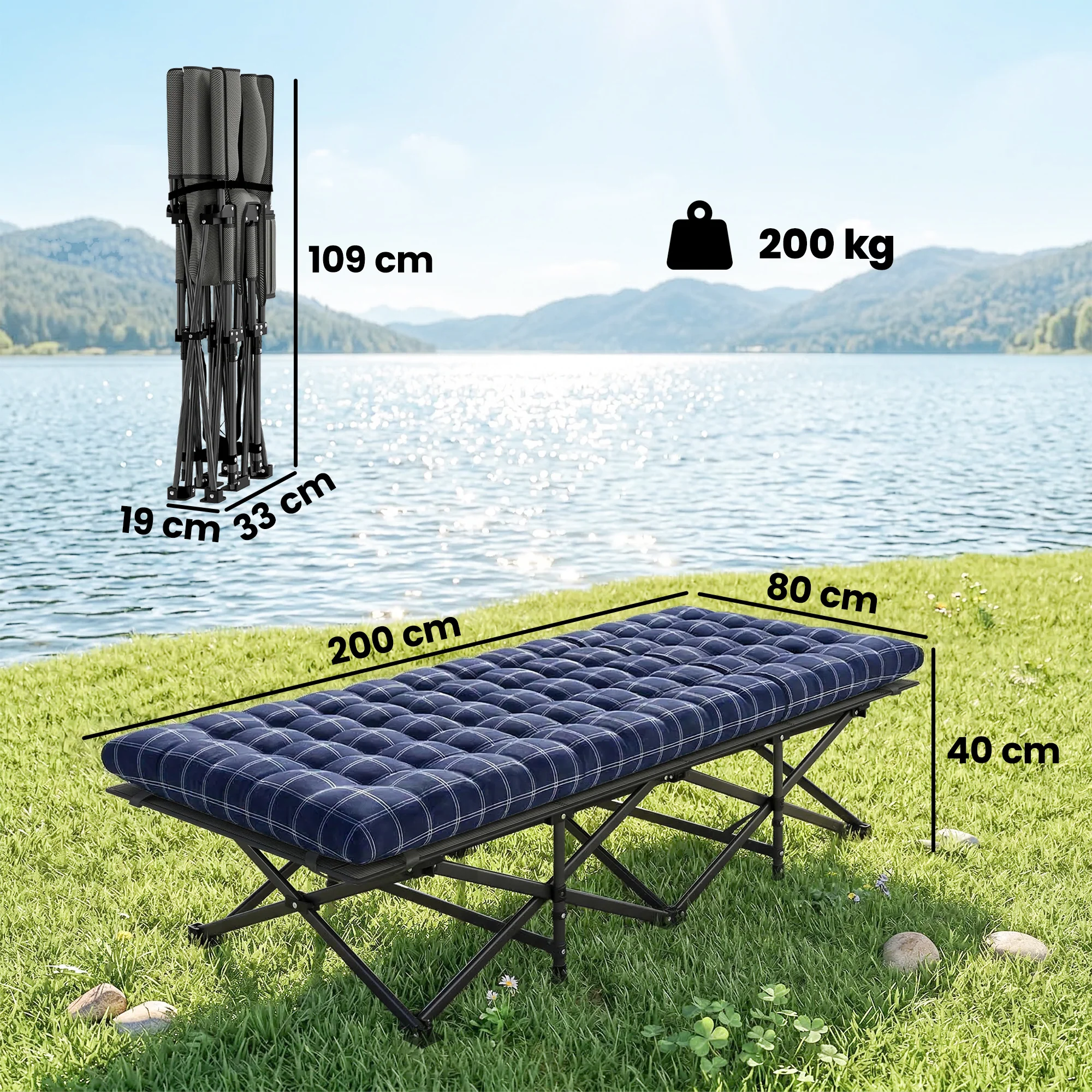 Outsunny Camping Cot Heavy Duty Folding Bed with Soft Pad Blue - Image 5