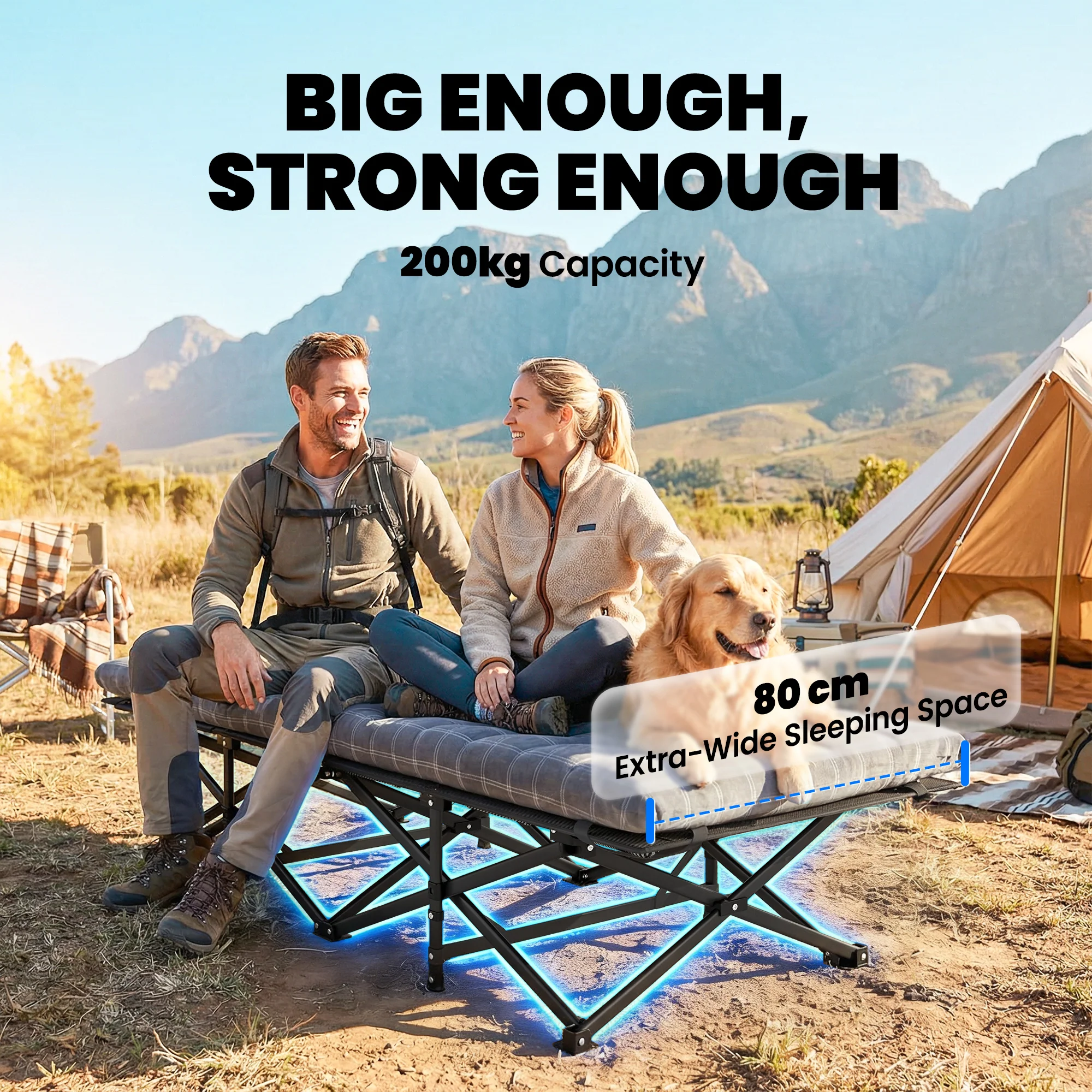 Outsunny Camping Cot Heavy Duty Folding Bed with Soft Pad Grey - Image 3