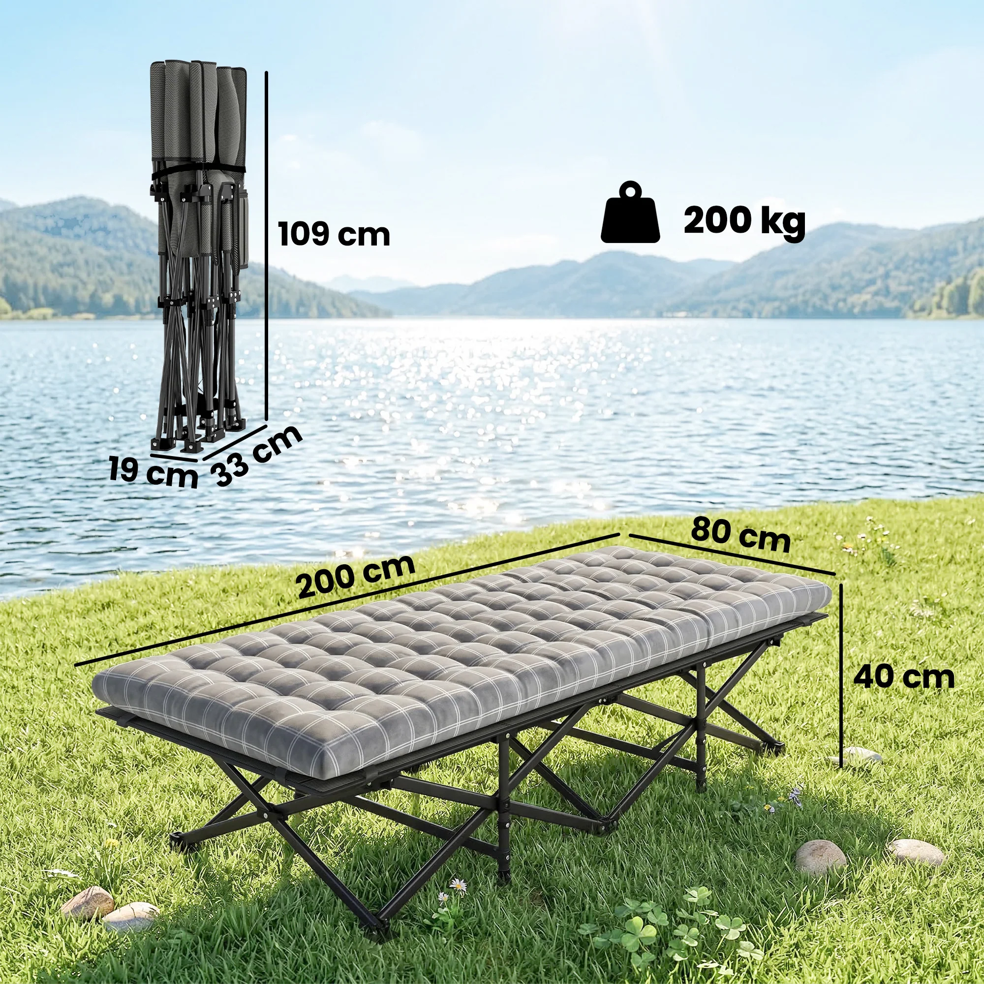 Outsunny Camping Cot Heavy Duty Folding Bed with Soft Pad Grey - Image 5