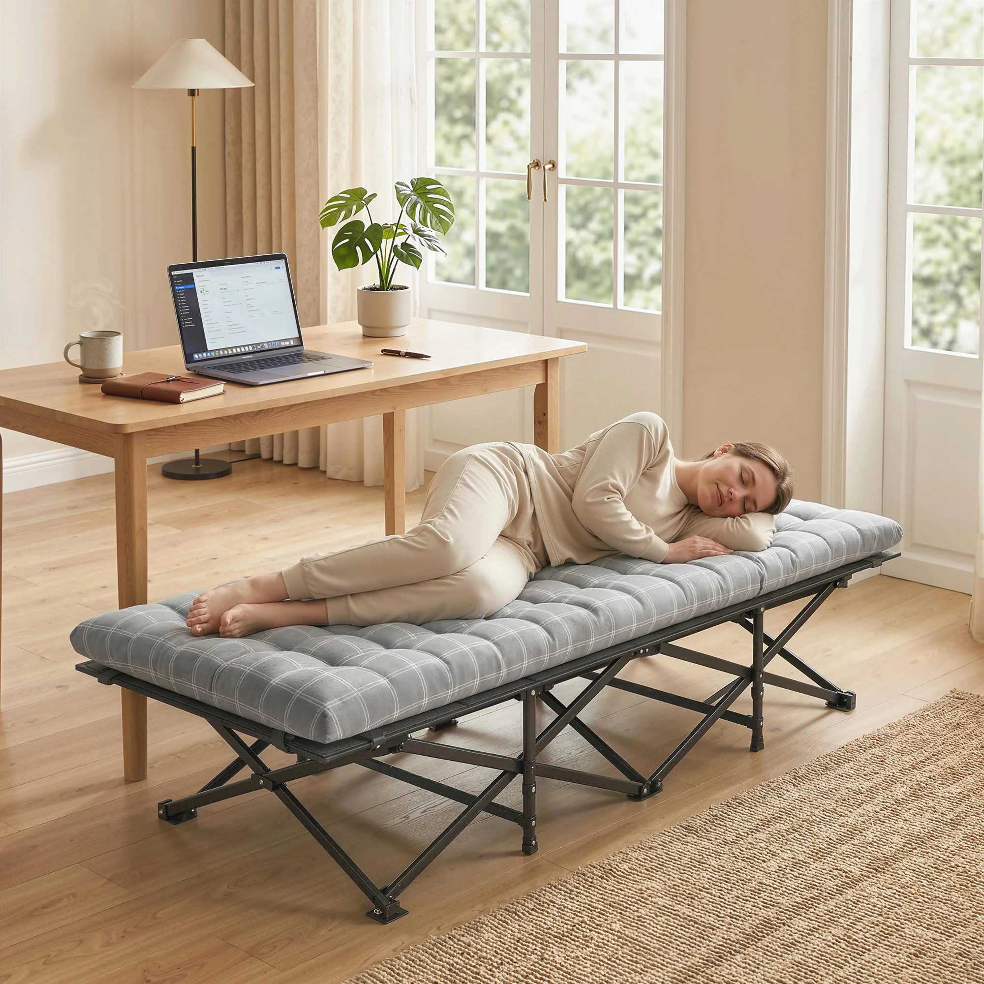 Outsunny Camping Cot Heavy Duty Folding Bed with Soft Pad Grey - Image 9